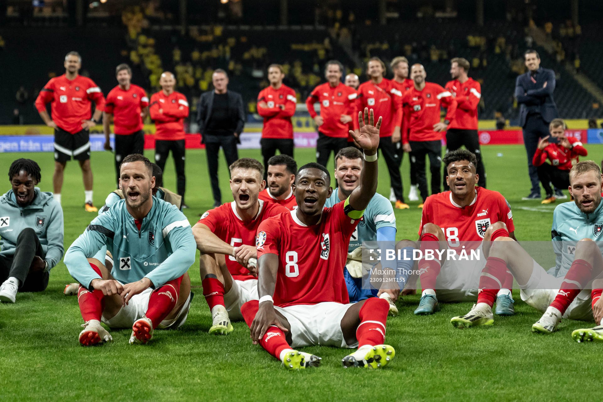 David Alaba of Austria celebrate with teammates