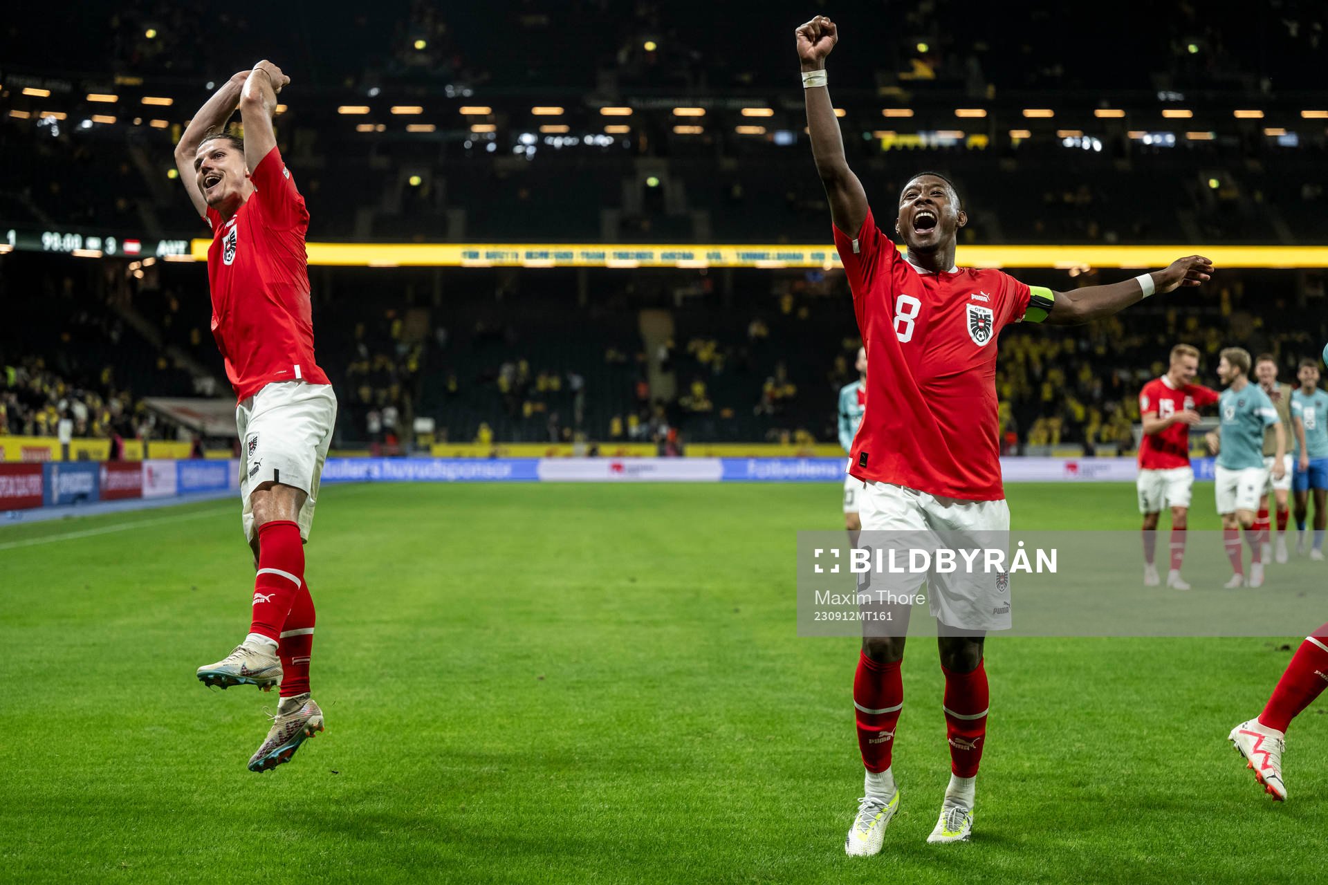 Marcel Sabitzer and David Alaba of Austria celebrate