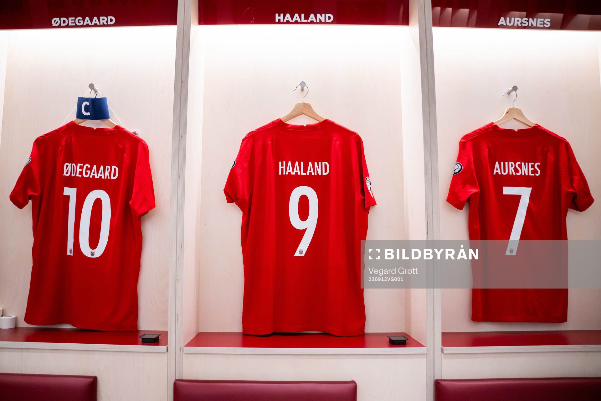 The kits of Martin Ødegaard, Erling Braut Haaland and