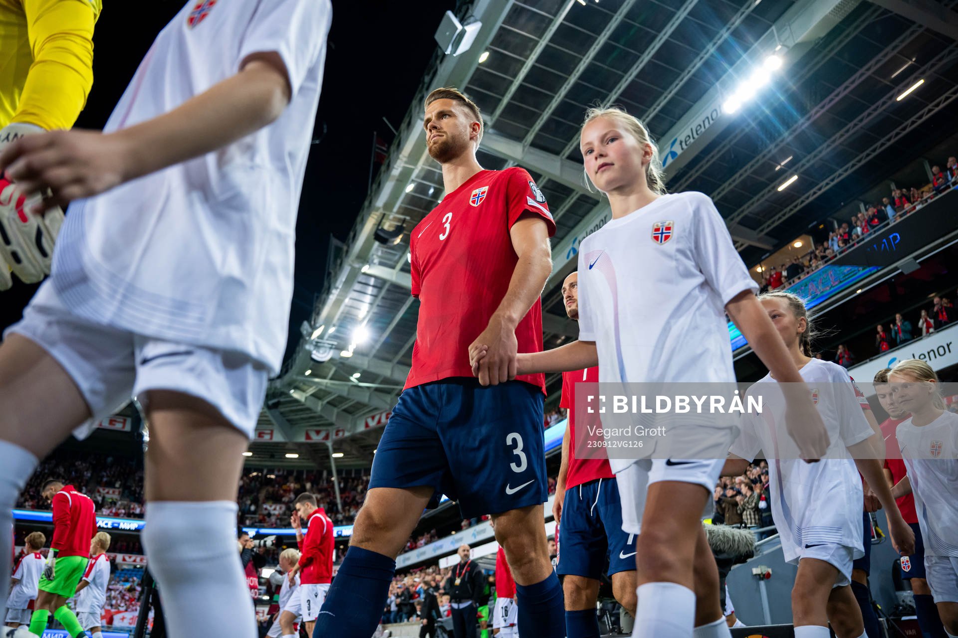 Kristoffer Ajer of Norway enters the pitch