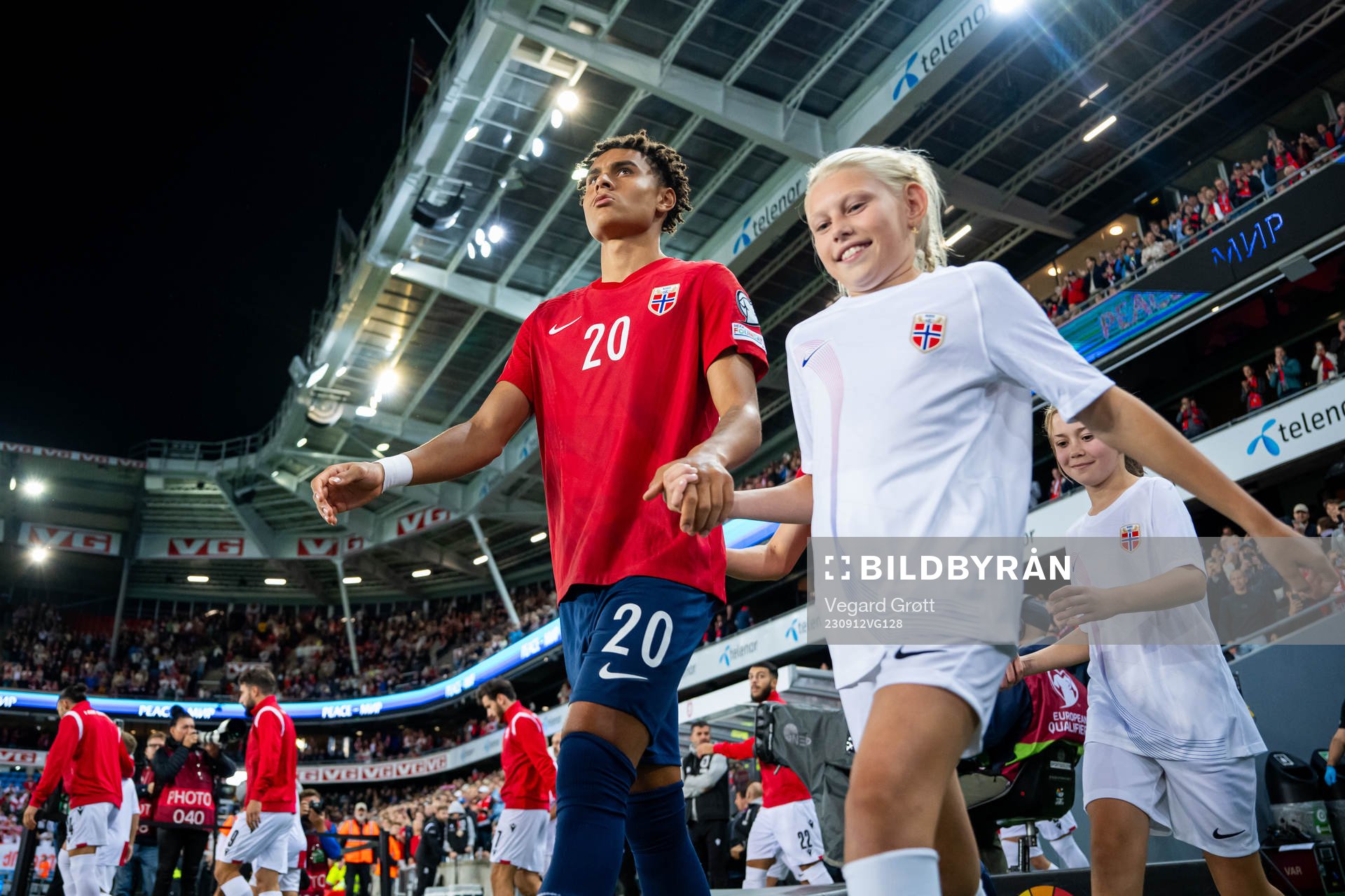 Antonio Nusa of Norway enters the pitch