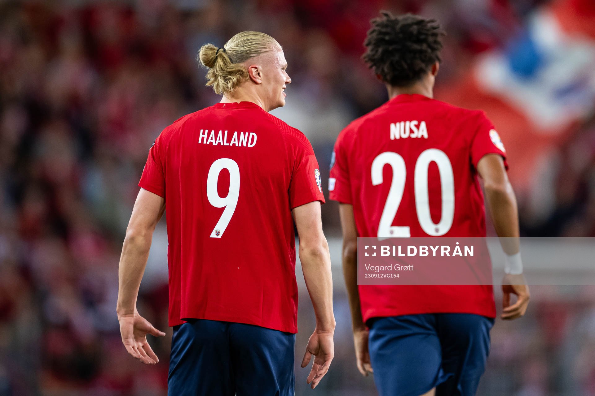 Erling Braut Haaland and Antonio Nusa of Norway