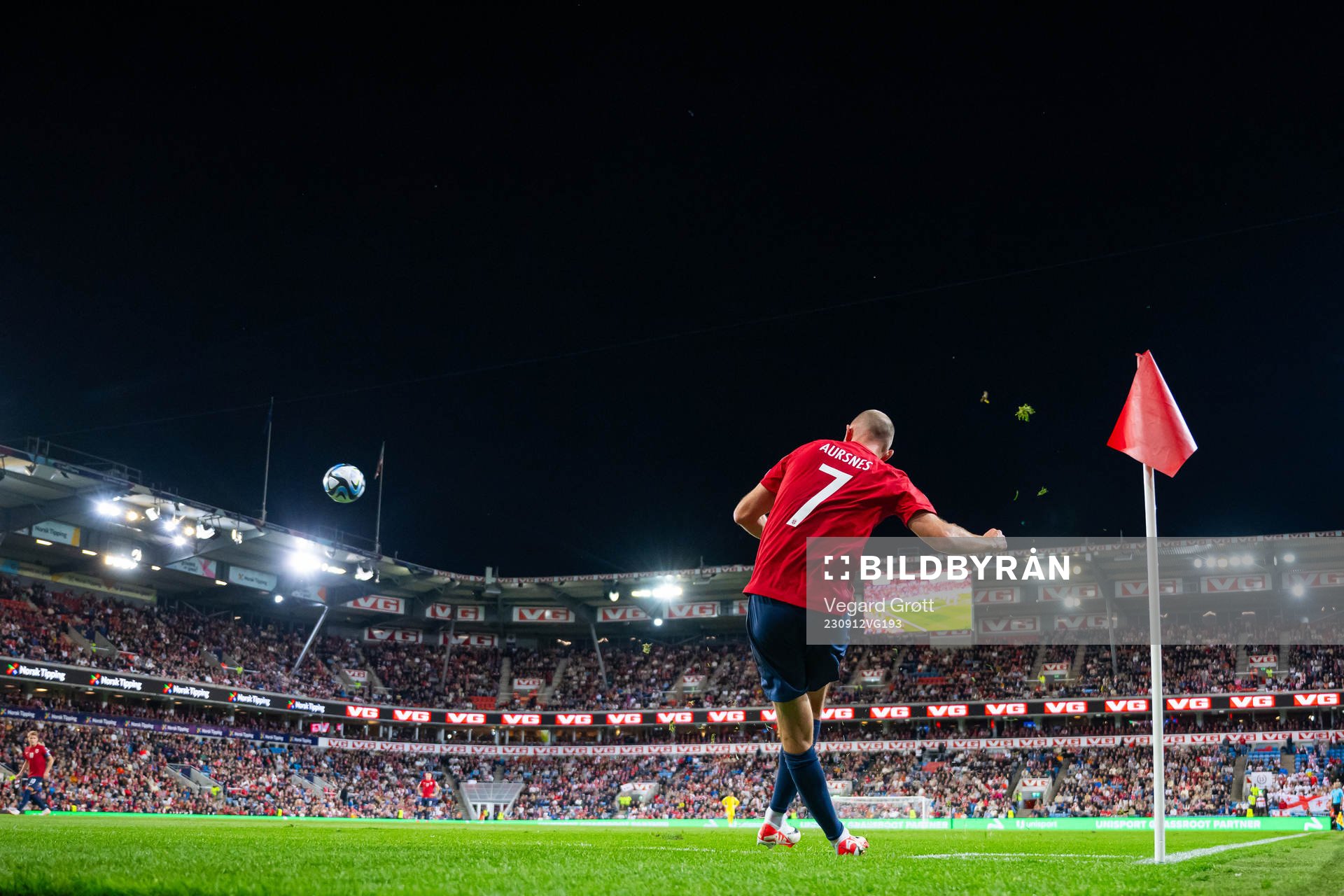 Fredrik Aursnes of Norway takes a corner kick