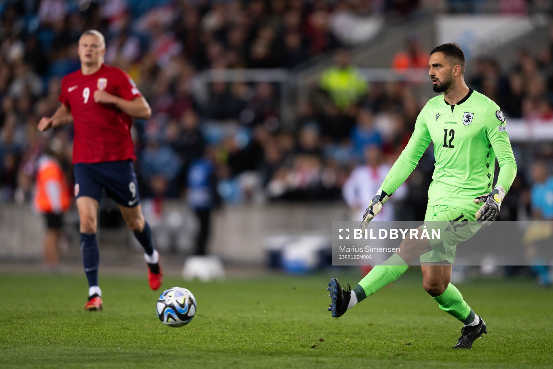 goalkeeper Giorgi Mamardashvili of Georgia during the UEFA Euro Qualifier football match between Norway and Georgia on September 12, 2023 in Oslo.