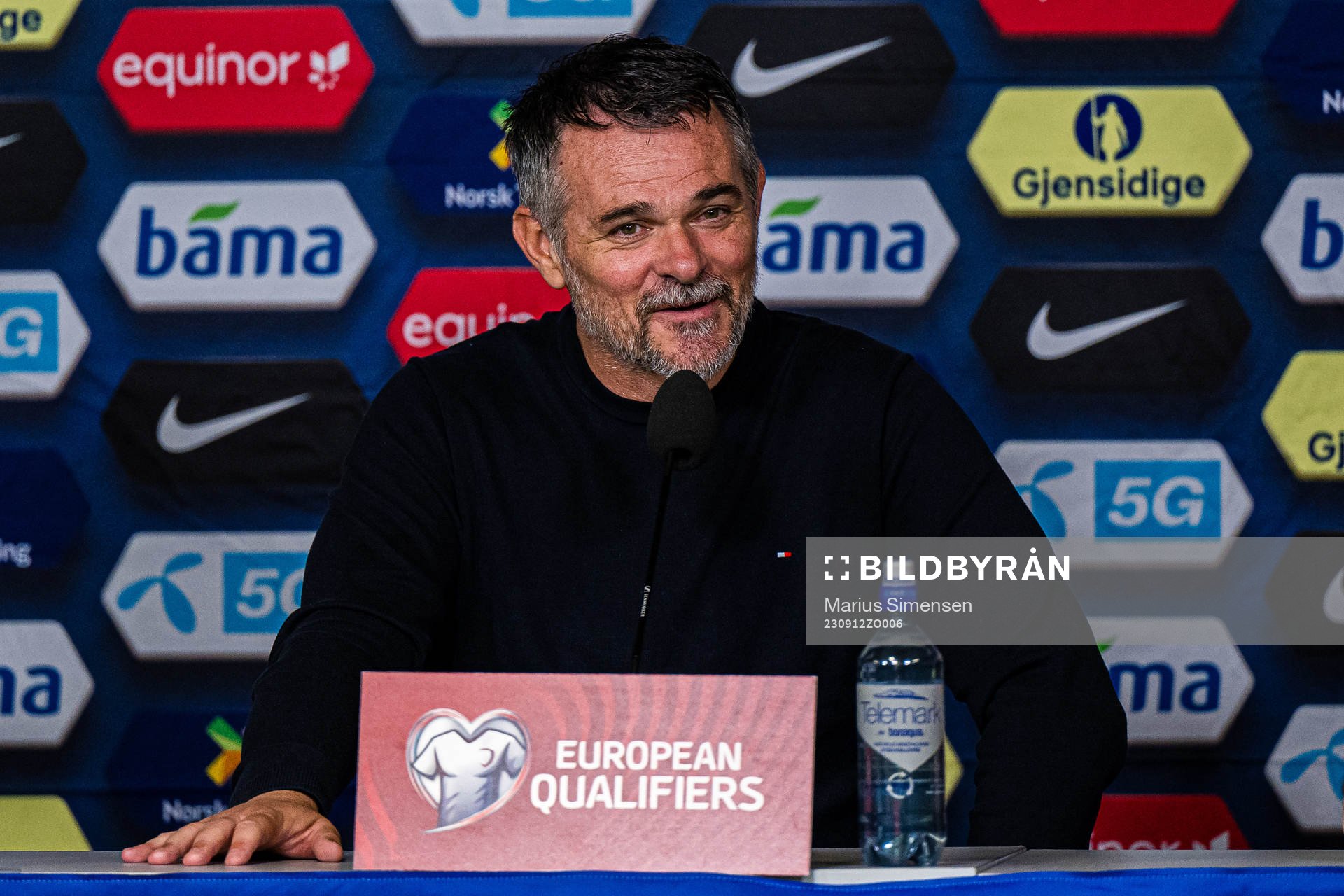 Willy Sagnol, head coach of Georgia, during a press conference afterer the UEFA Euro Qualifier football match between Norway and Georgia on September 12, 2023 in Oslo.