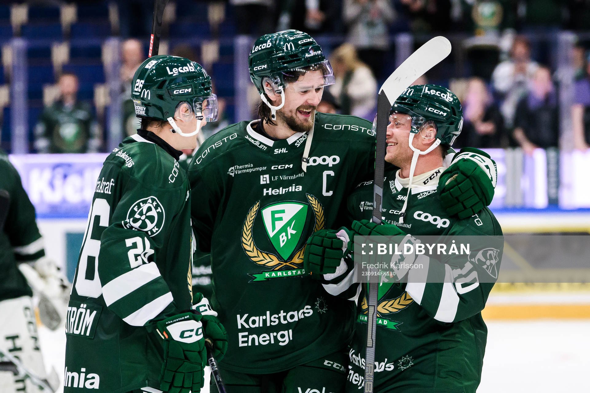 Färjestads Joel Nyström, Linus Johansson och Marcus