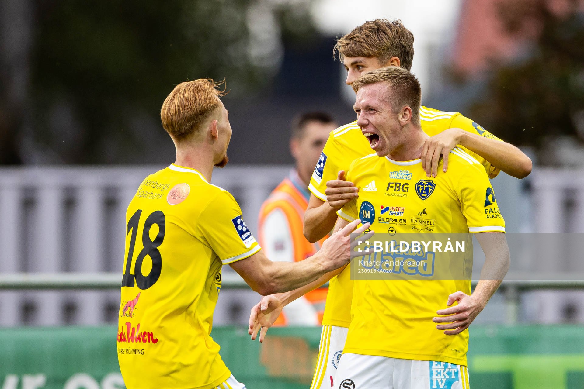 Falkenbergs Lucas Sibelius jublar med lagkamrater