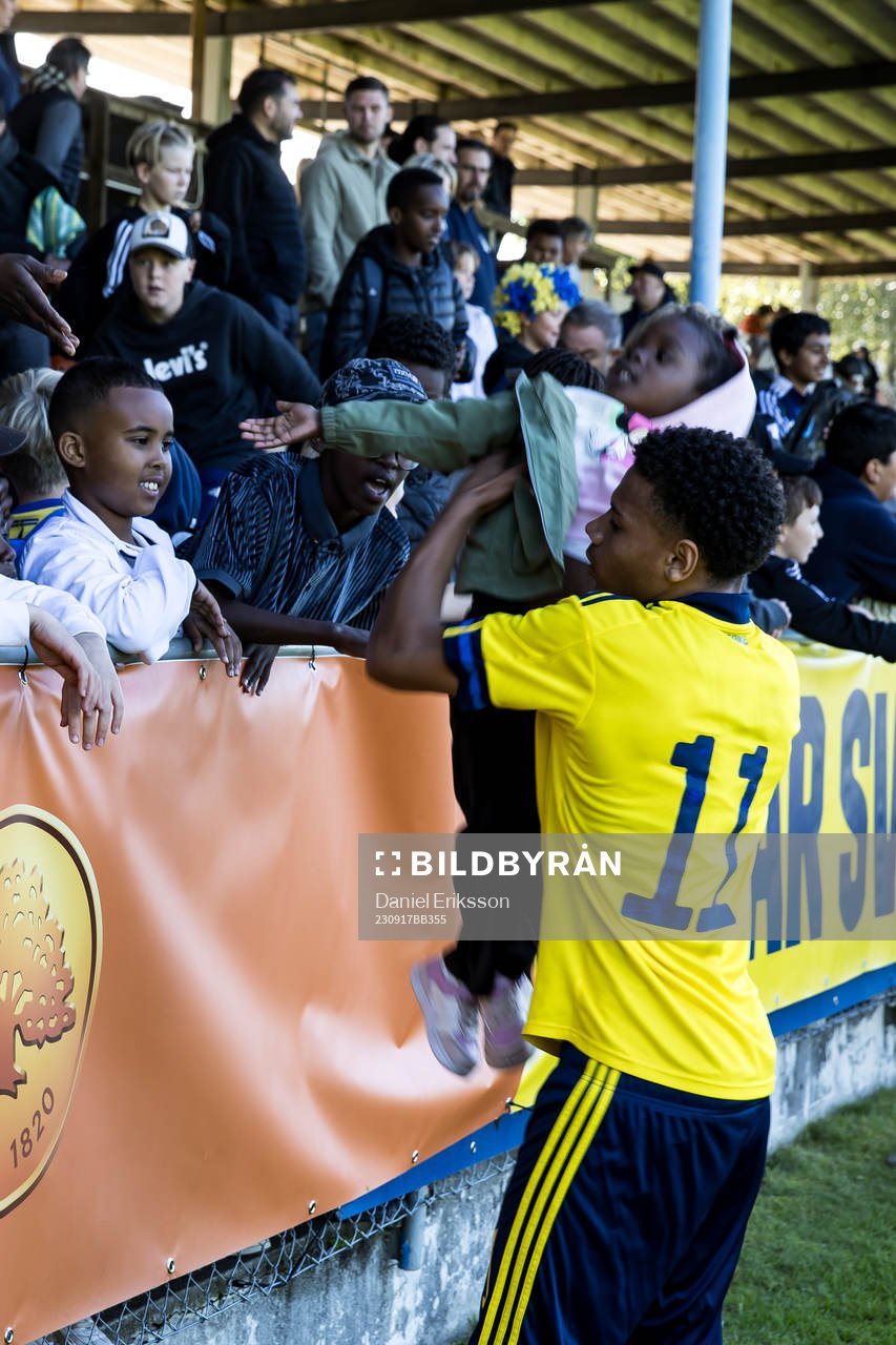 Sveriges Kevin Filling under träningningslandskampen i fotboll mellan Sverige och Norge den 17 september 2023 i Falun. 