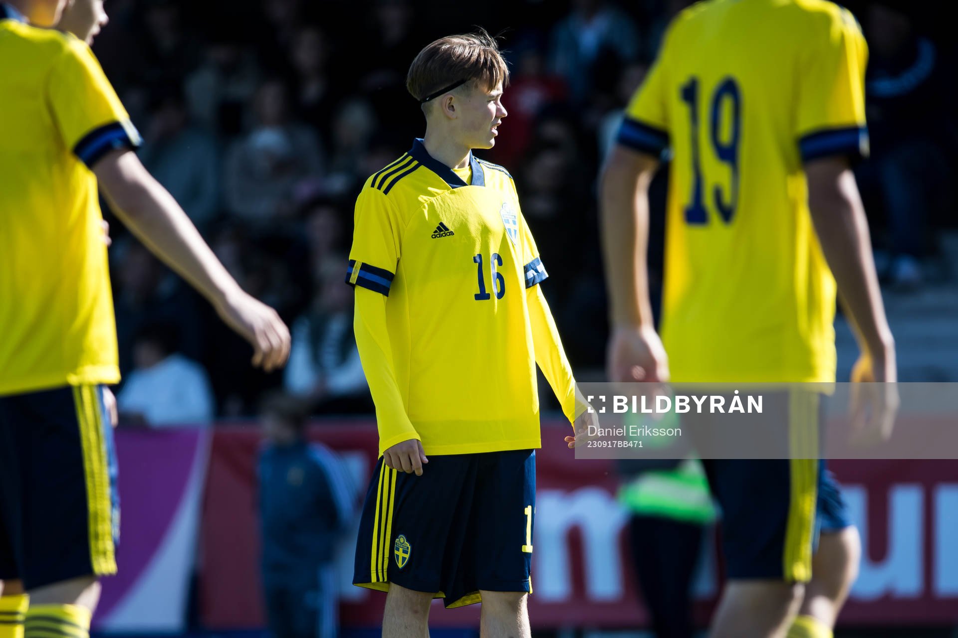 Sveriges Filip Öhman under träningningslandskampen i fotboll mellan Sverige och Norge den 17 september 2023 i Falun. 