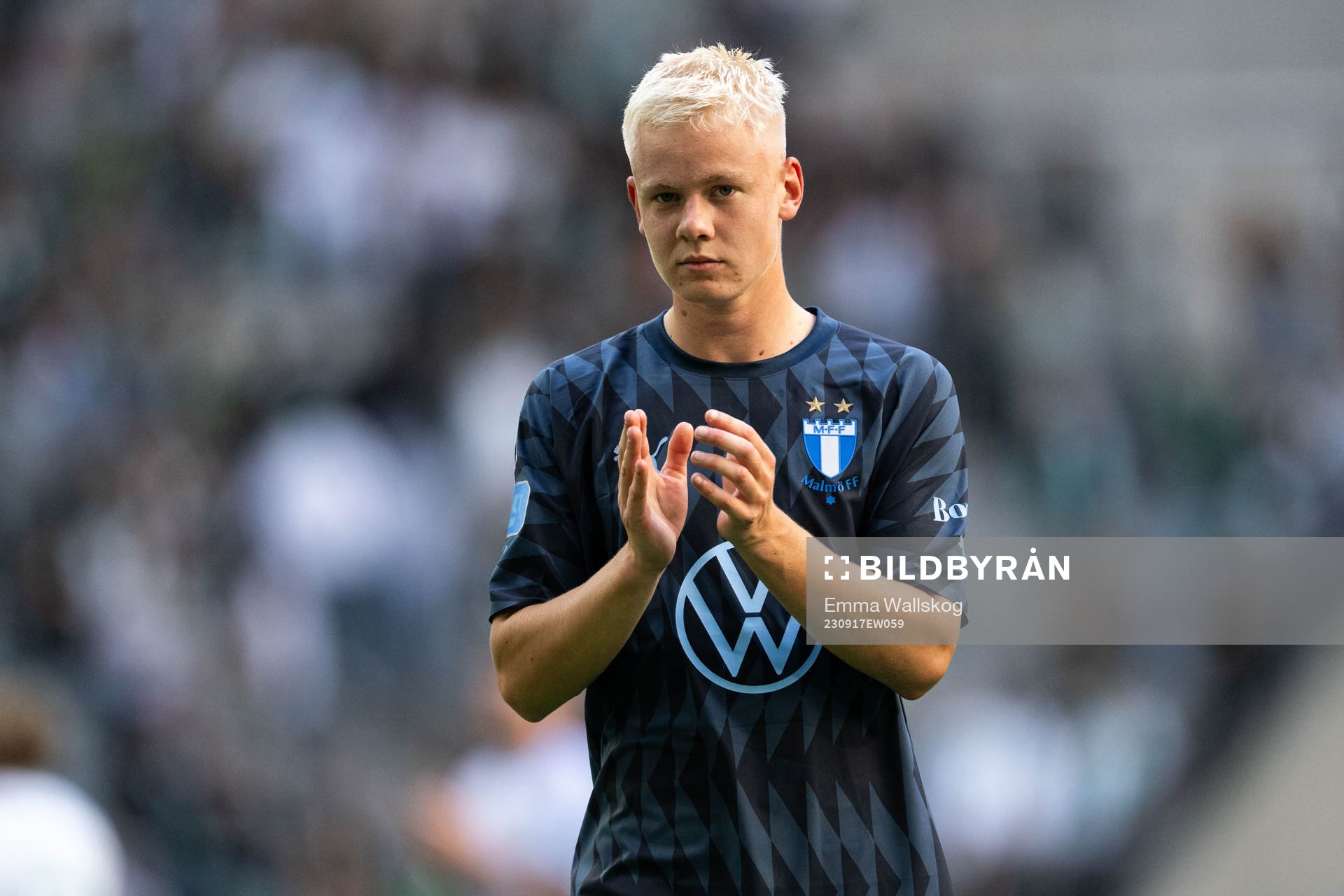 Malmö FFs Otto Rosengren jublar efter fotbollsmatchen i Allsvenskan mellan Hammarby och Malmö FF den 17 september 2023 i Stockholm. 