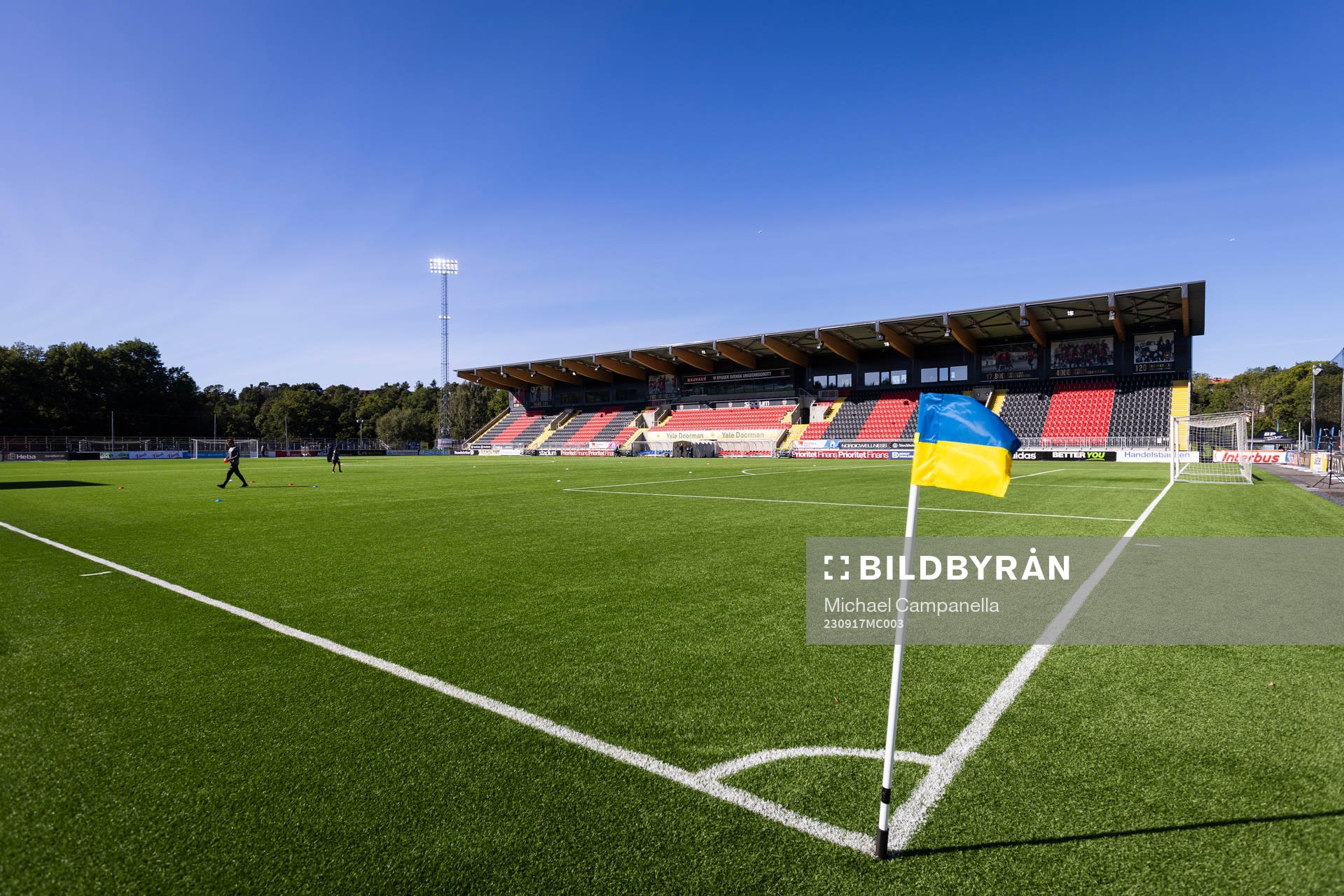 Generell vy på Grimsta IP innan fotbollsmatchen i