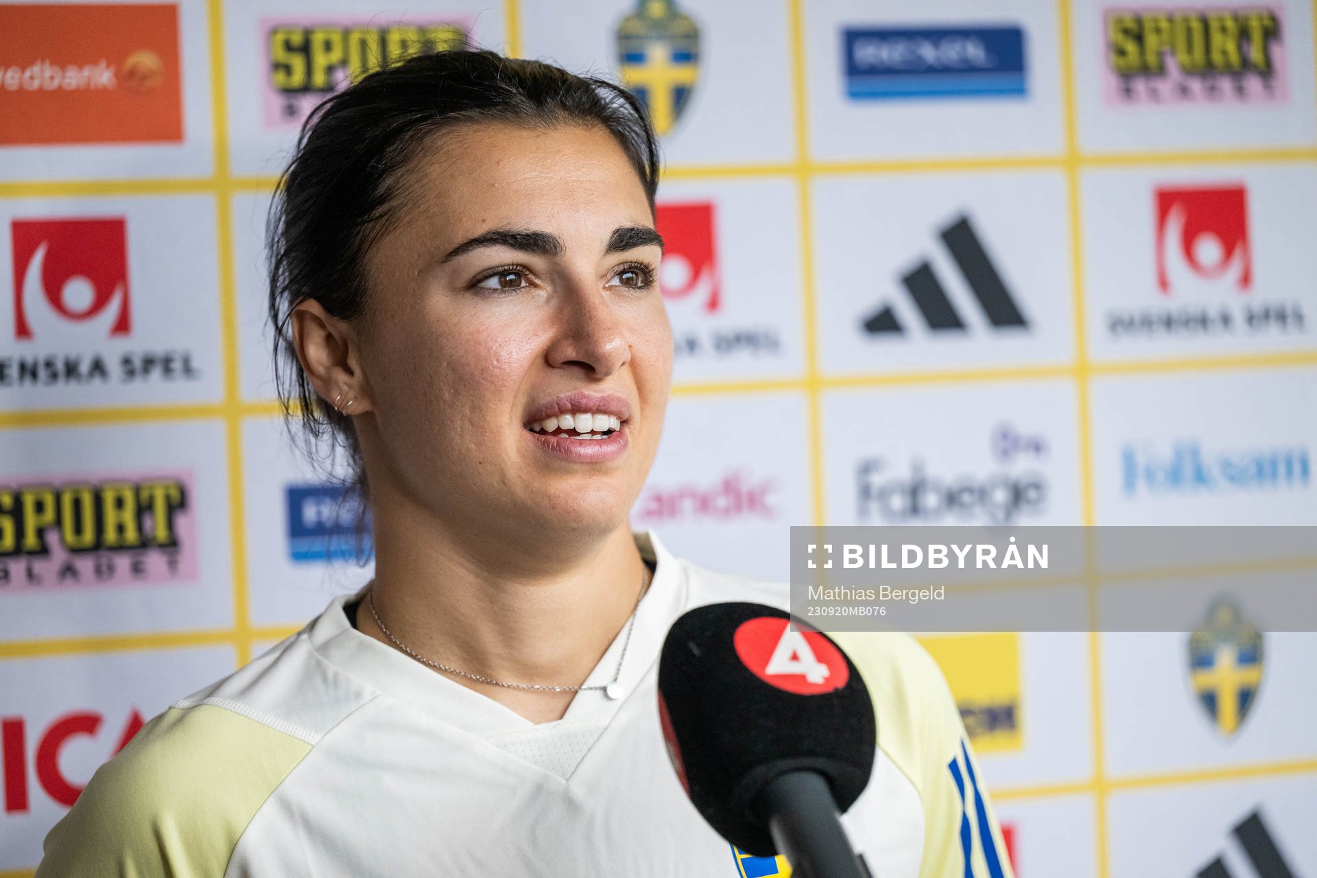 Goalkeeper Zecira Musovic is interviewed