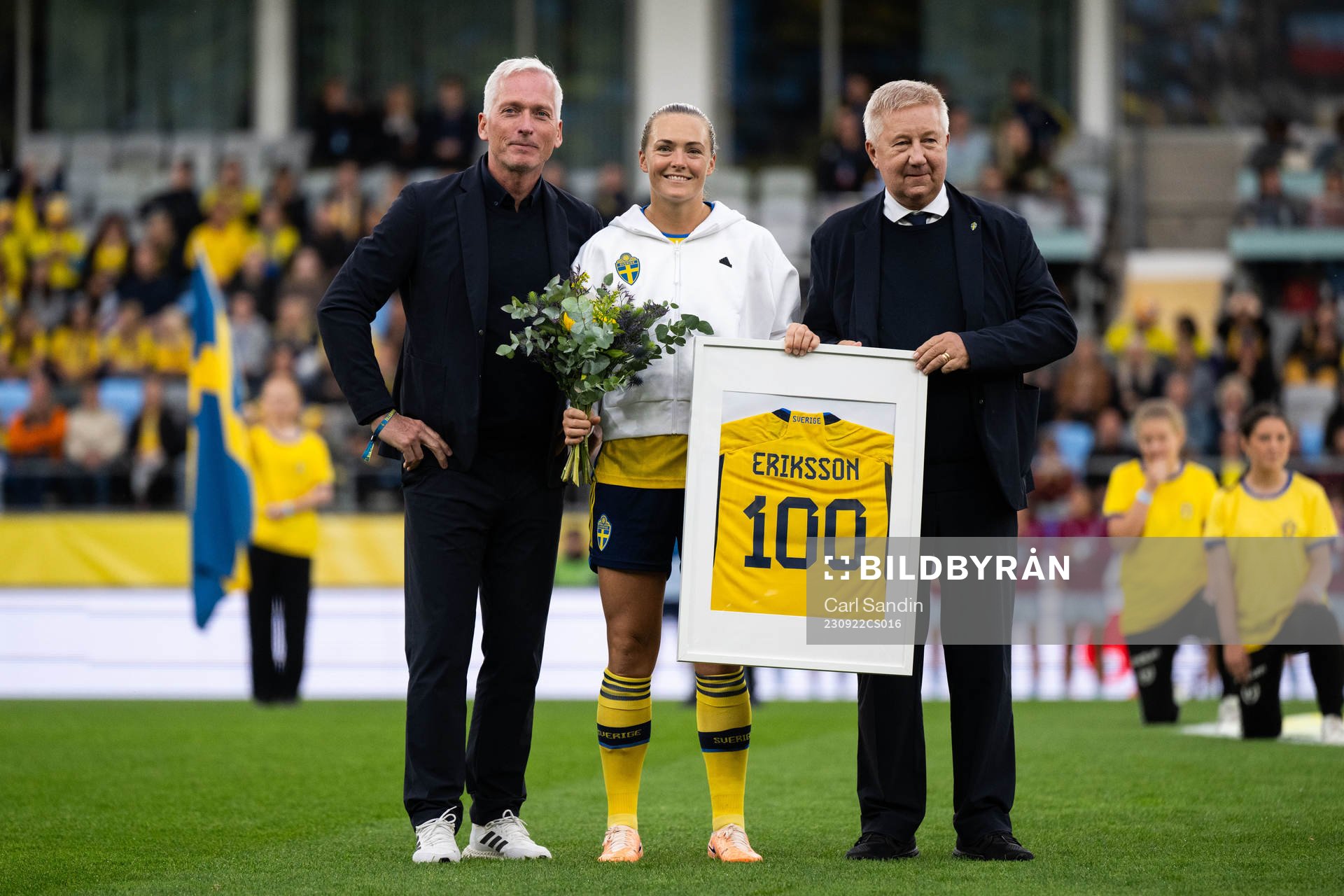Magdalena Eriksson of Sweden is celebrated for playing 100