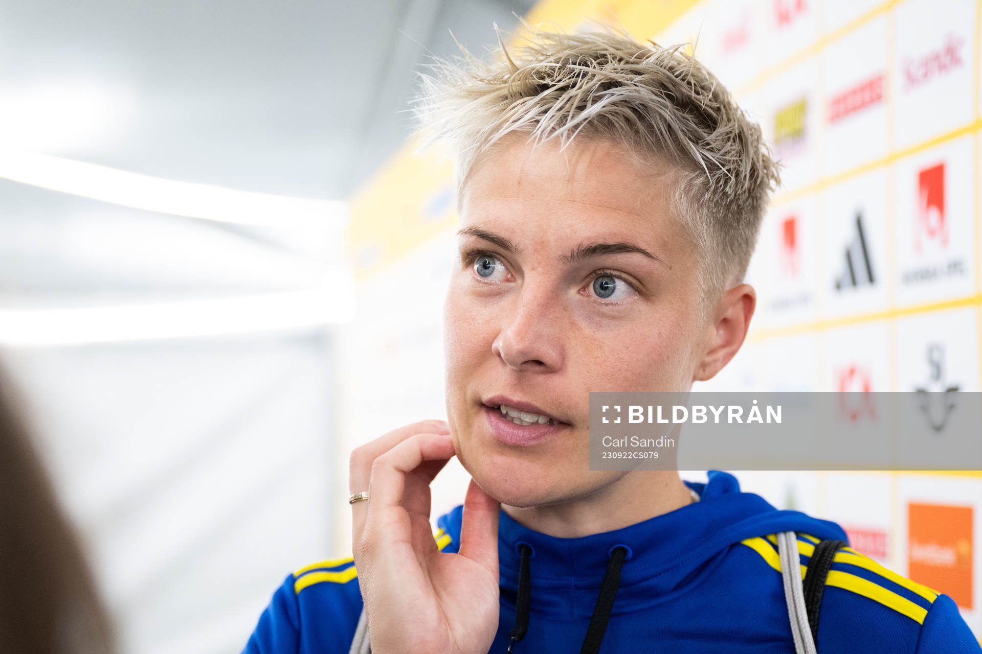 Lina Hurtig of Sweden in mixed zone