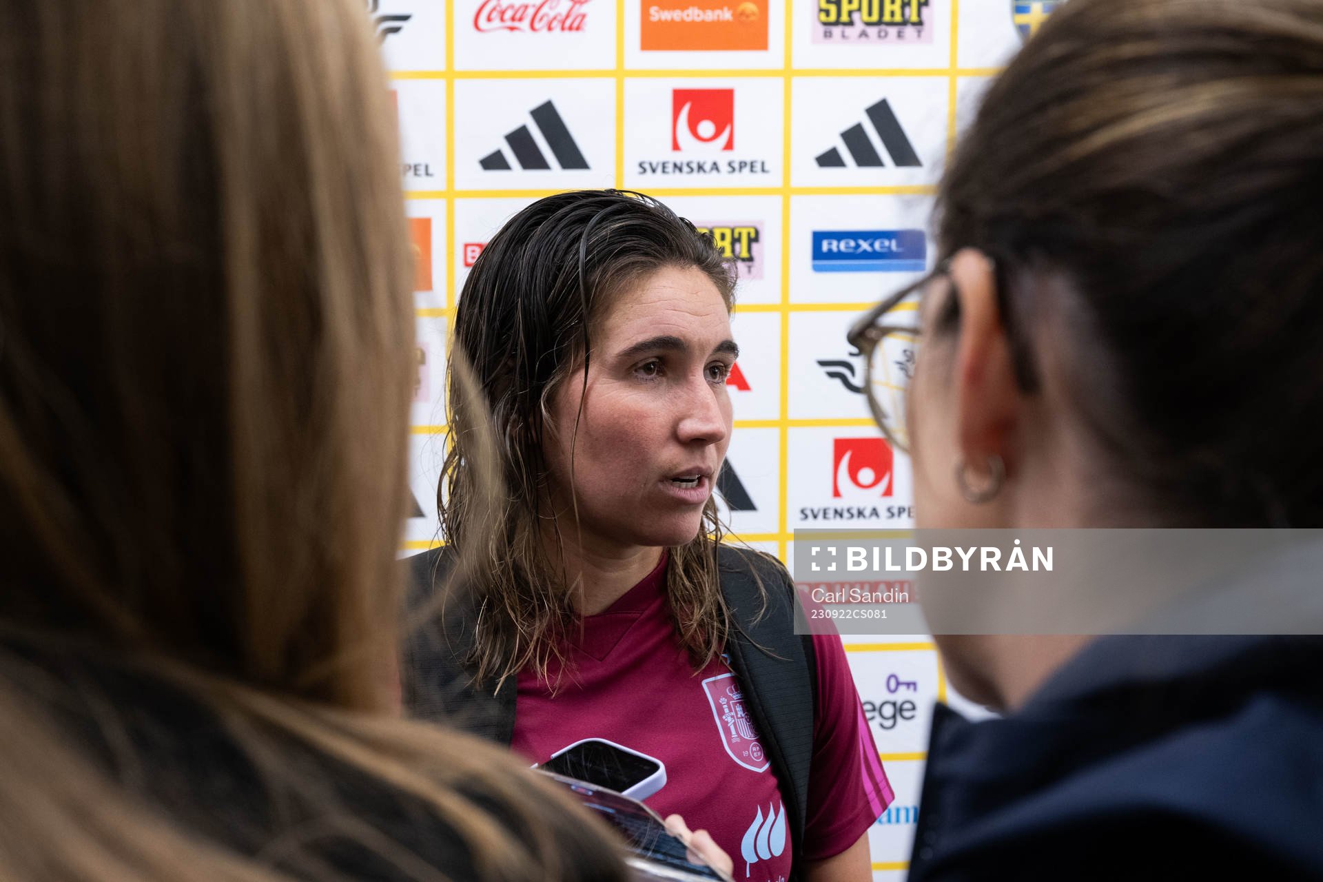 Mariona Caldentey of Spain in mixed zone