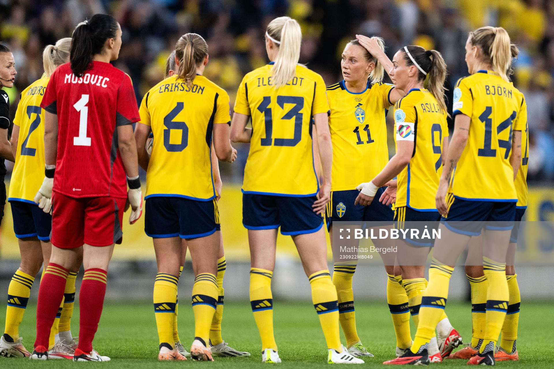 Stina Blackstenius and Kosovare Asllani of Sweden look