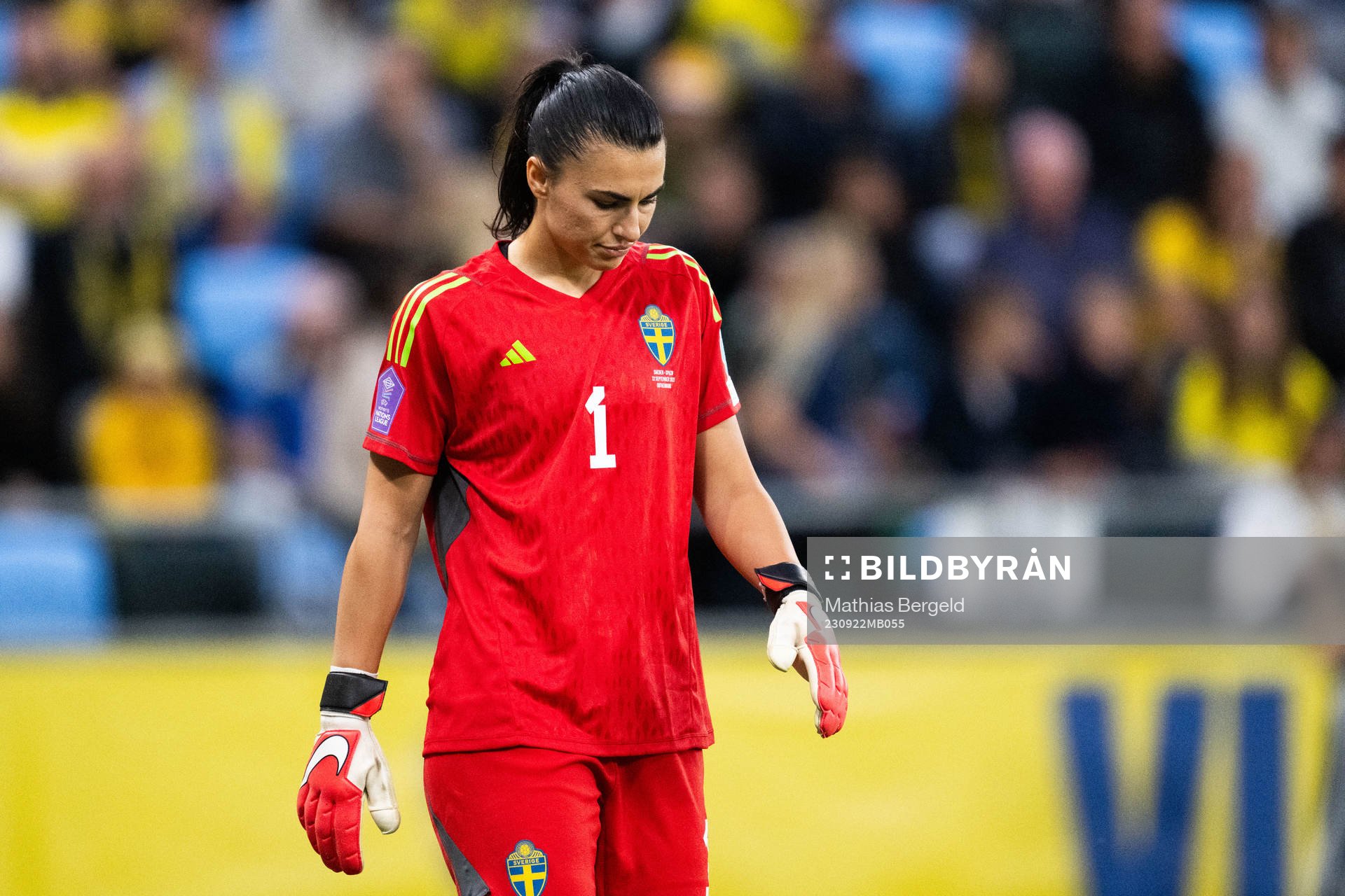 Goalkeeper Zecira Musovic of Sweden looks dejected
