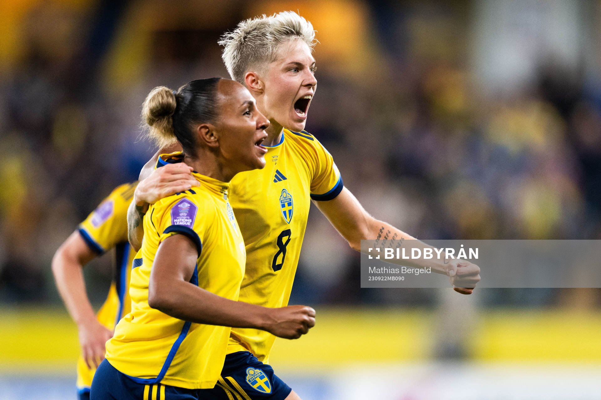Lina Hurtig of Sweden celebrates with Madelen Janogy