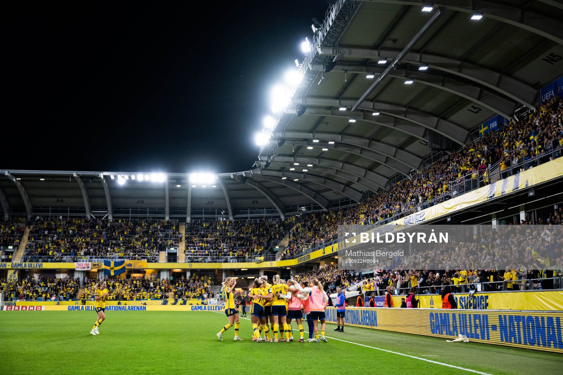 Lina Hurtig of Sweden celebrates with team mates