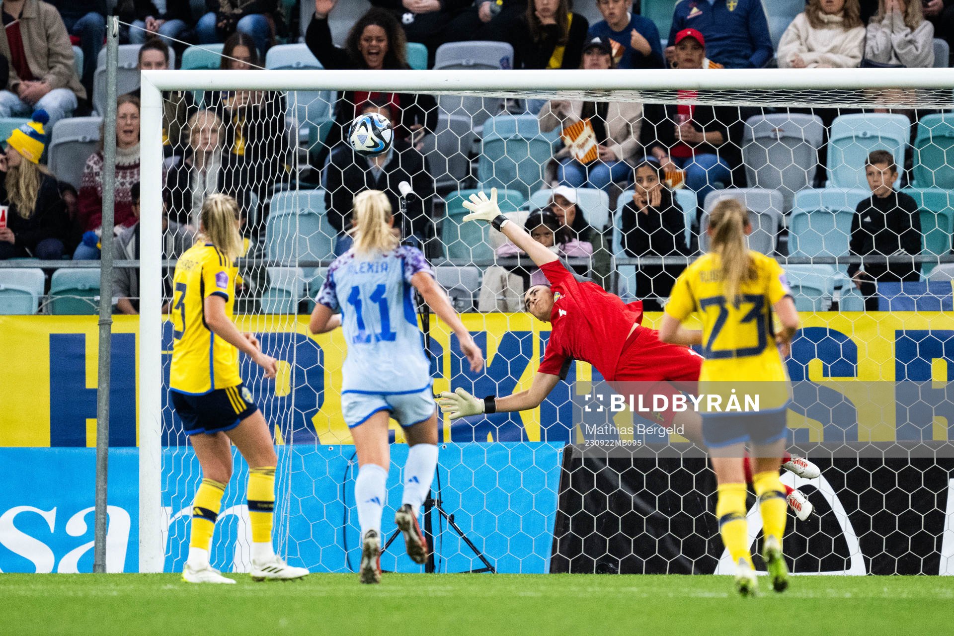 Eva Maria Navarro Garcia of Spain (not pictured) scores 1-2