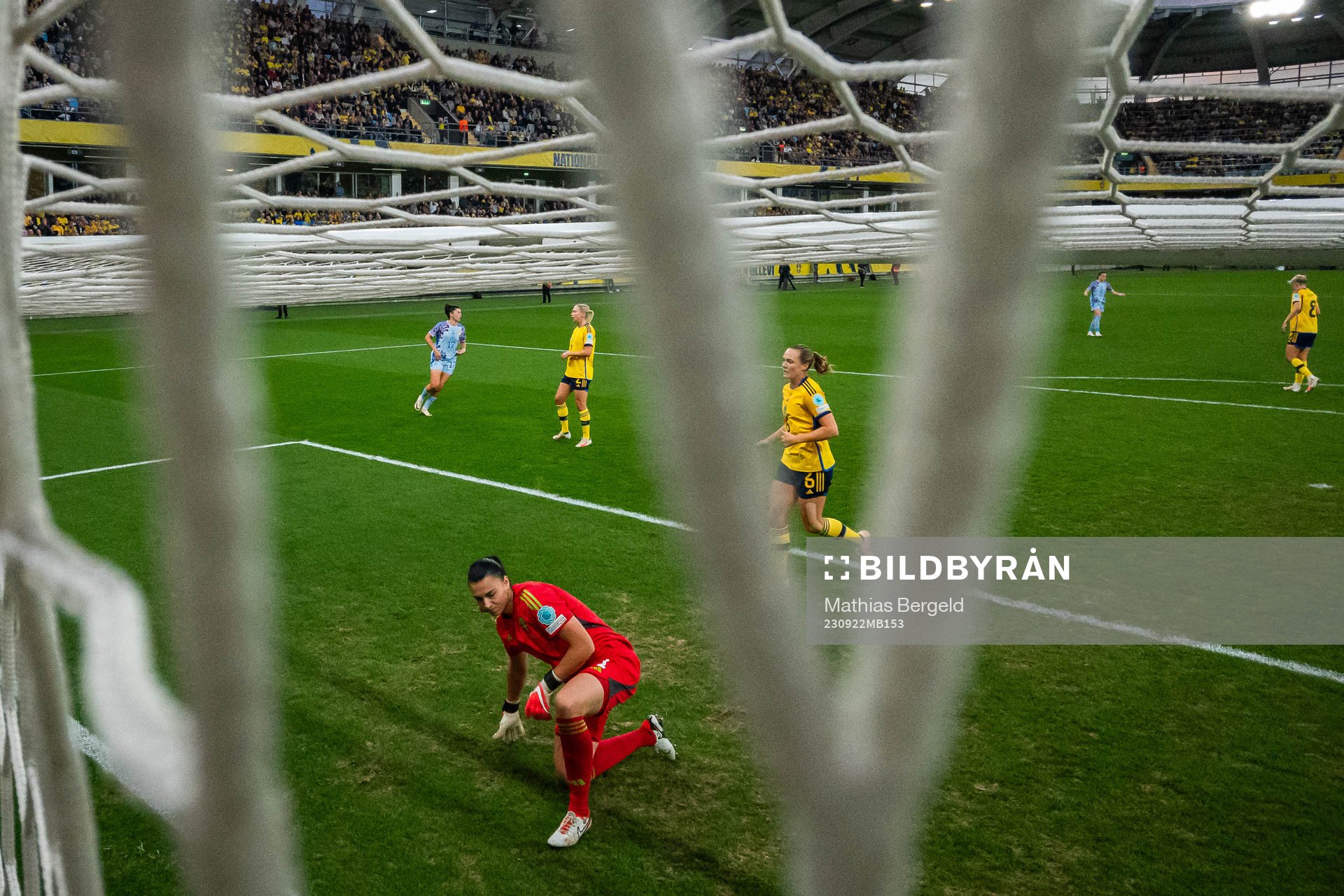 Magdalena Eriksson and goalkeeper Zecira Musovic of Sweden
