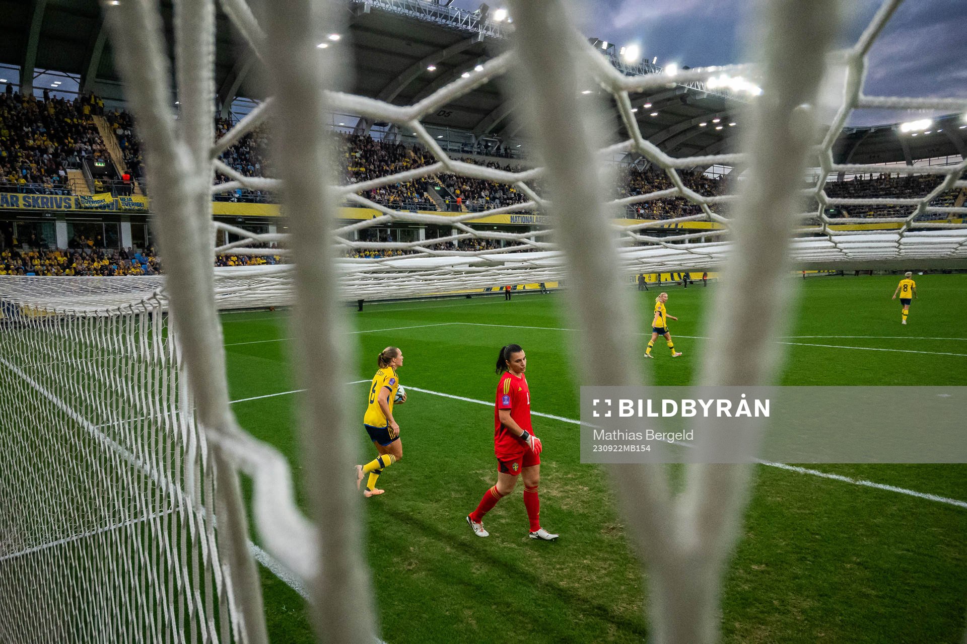 Magdalena Eriksson and goalkeeper Zecira Musovic of Sweden