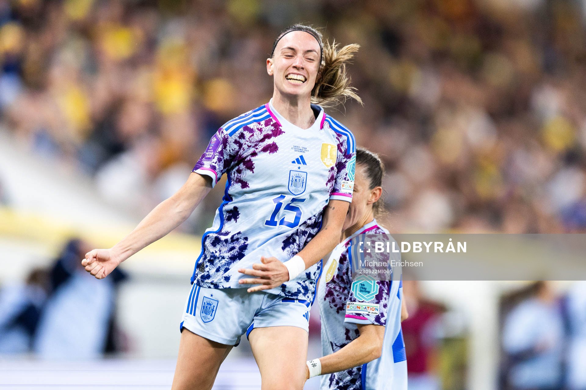 Eva Maria Navarro Garcia of Spain celebrates after 1-2 during the Nations League football match between Sweden and Spain on September 22, 2023 in Gothenburg.