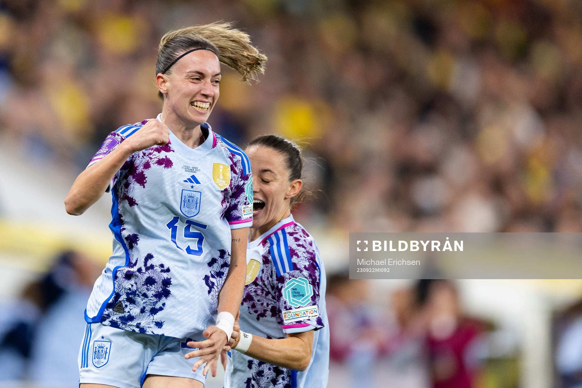 Eva Maria Navarro Garcia of Spain celebrates after 1-2 during the Nations League football match between Sweden and Spain on September 22, 2023 in Gothenburg.