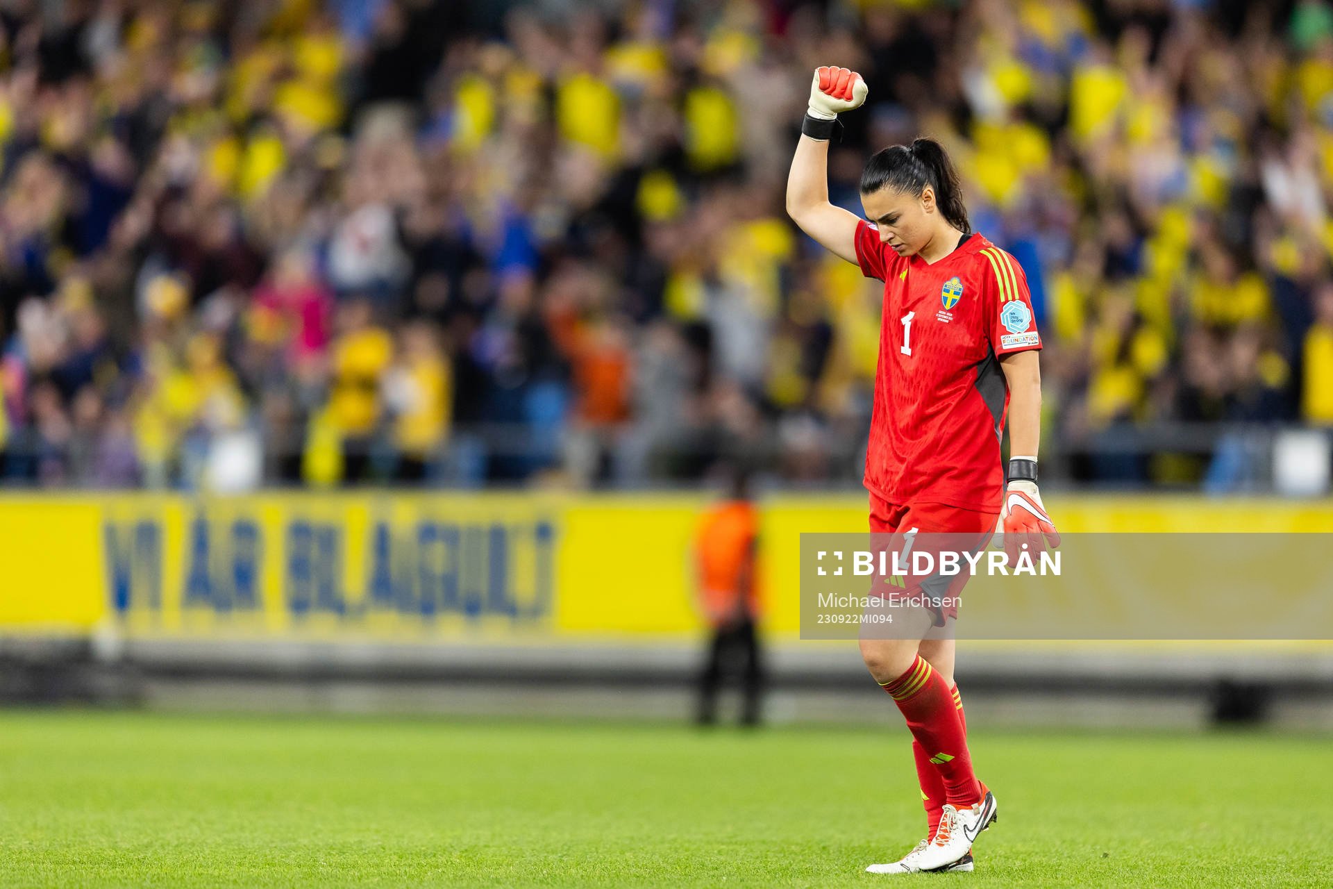 Goalkeeper Zecira Musovic of Sweden celebrates
