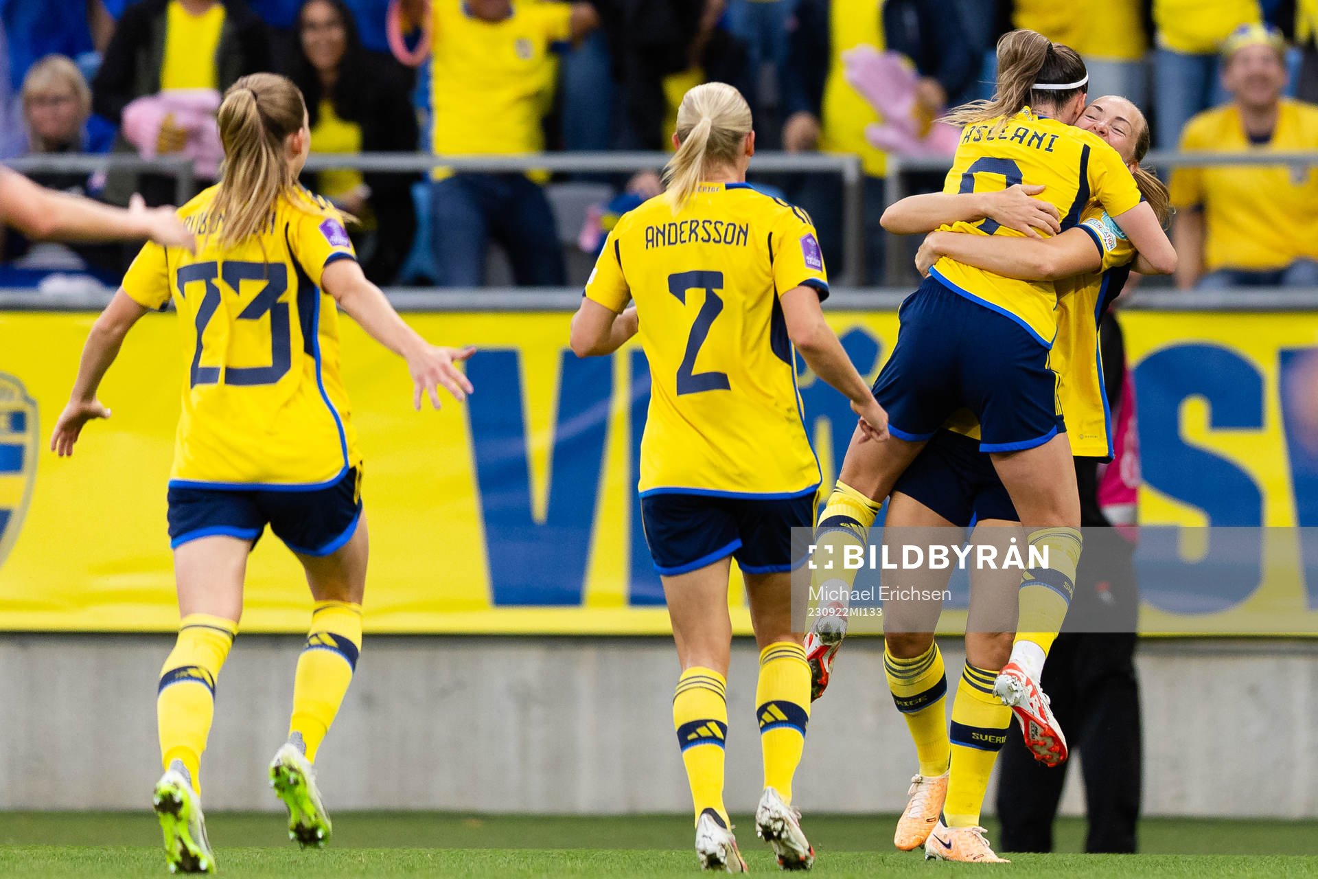 Magdalena Eriksson of Sweden celebrates scoring 1-0 with
