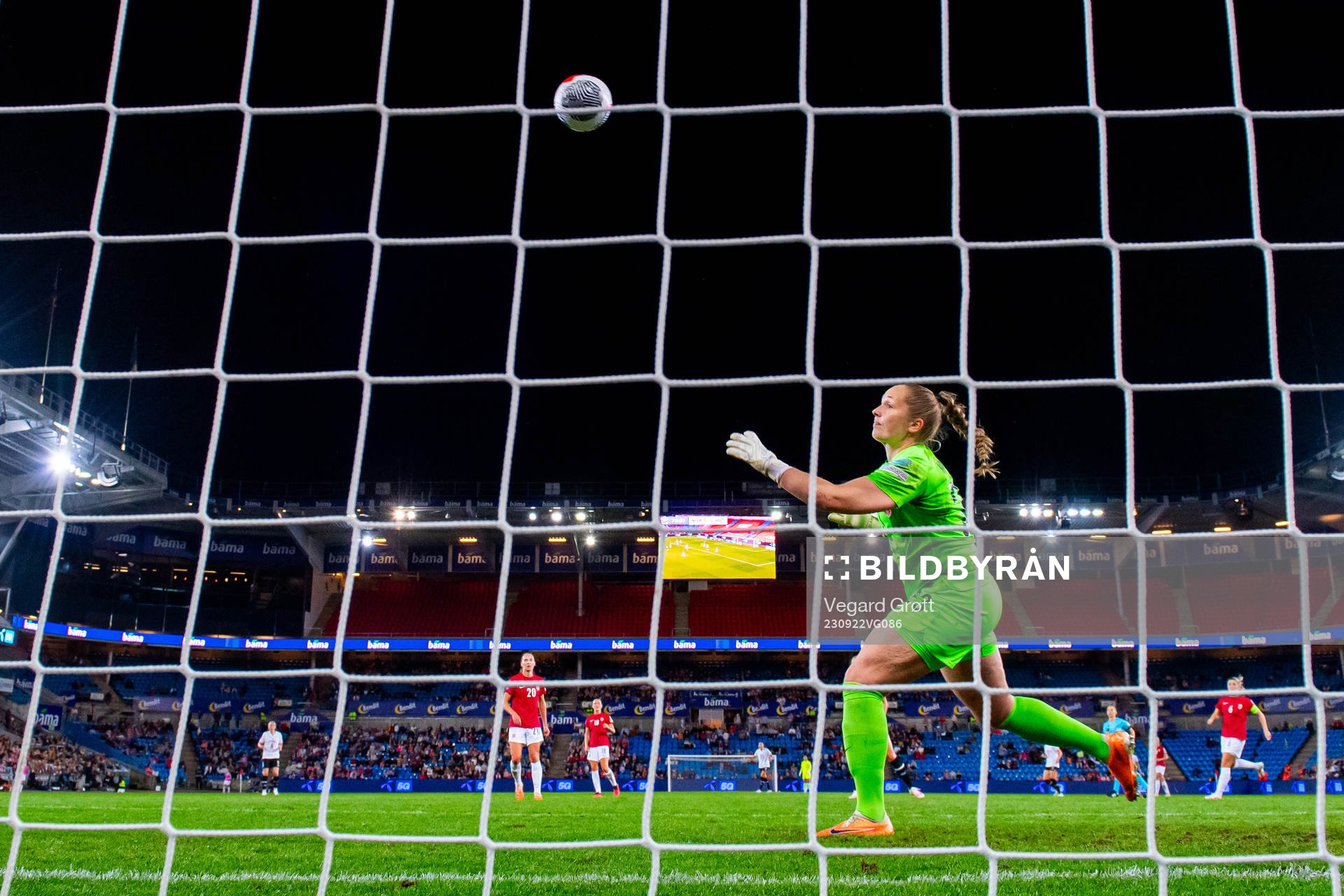 Goalkeeper Aurora Mikalsen of Norway lets in the 1-1 goal
