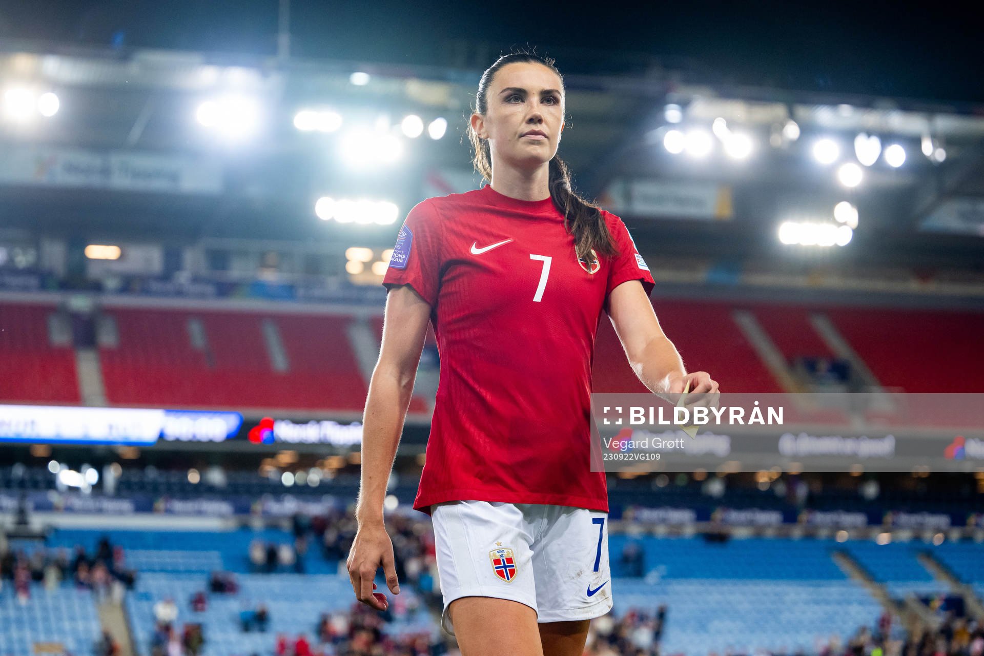 Ingrid Syrstad Engen of Norway after the UEFA Women’s Nations League football match between Norway and Austria on September 22, 2023 in Oslo. 