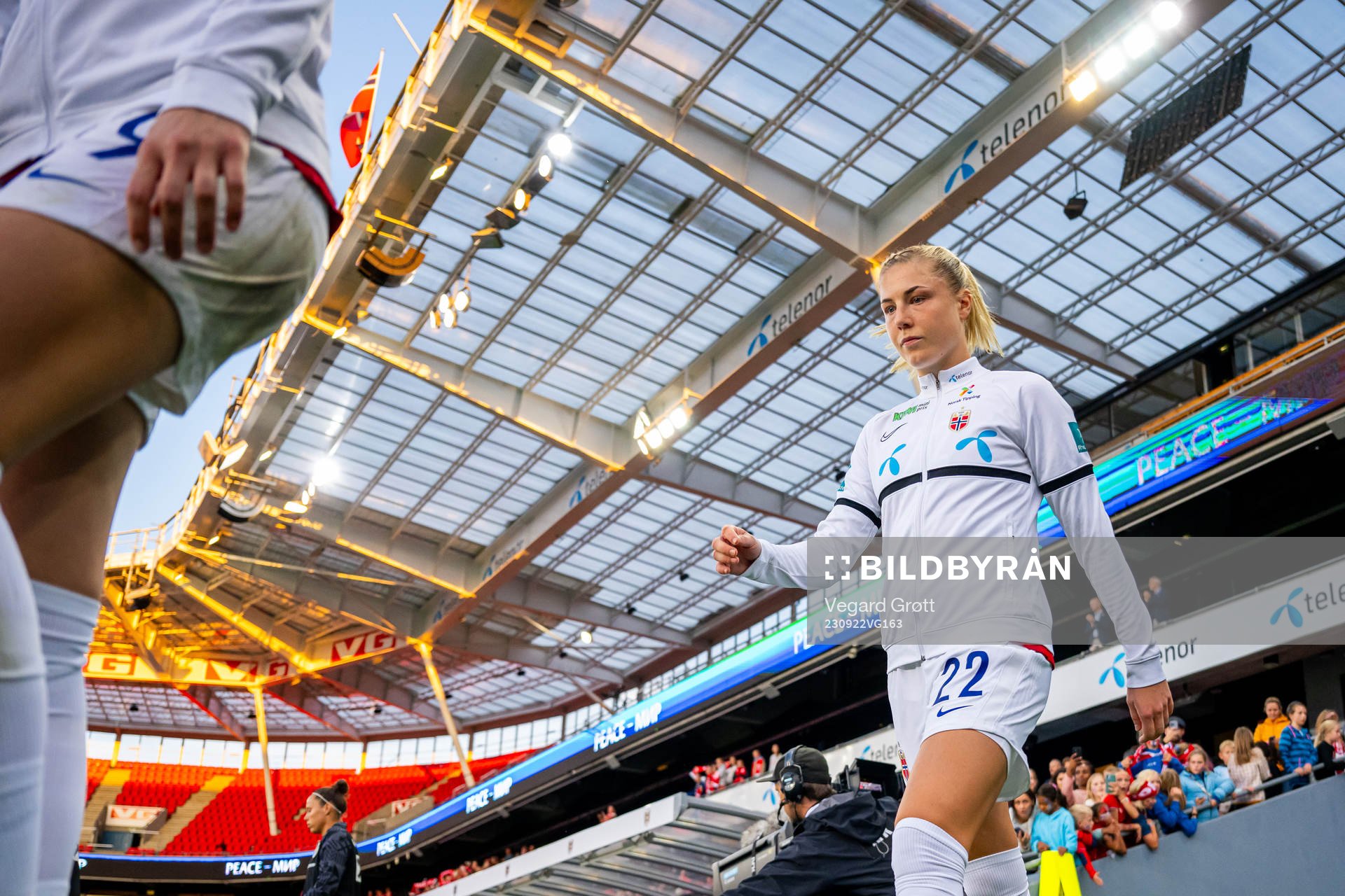 Sophie Román Haug of Norway enters the pitch