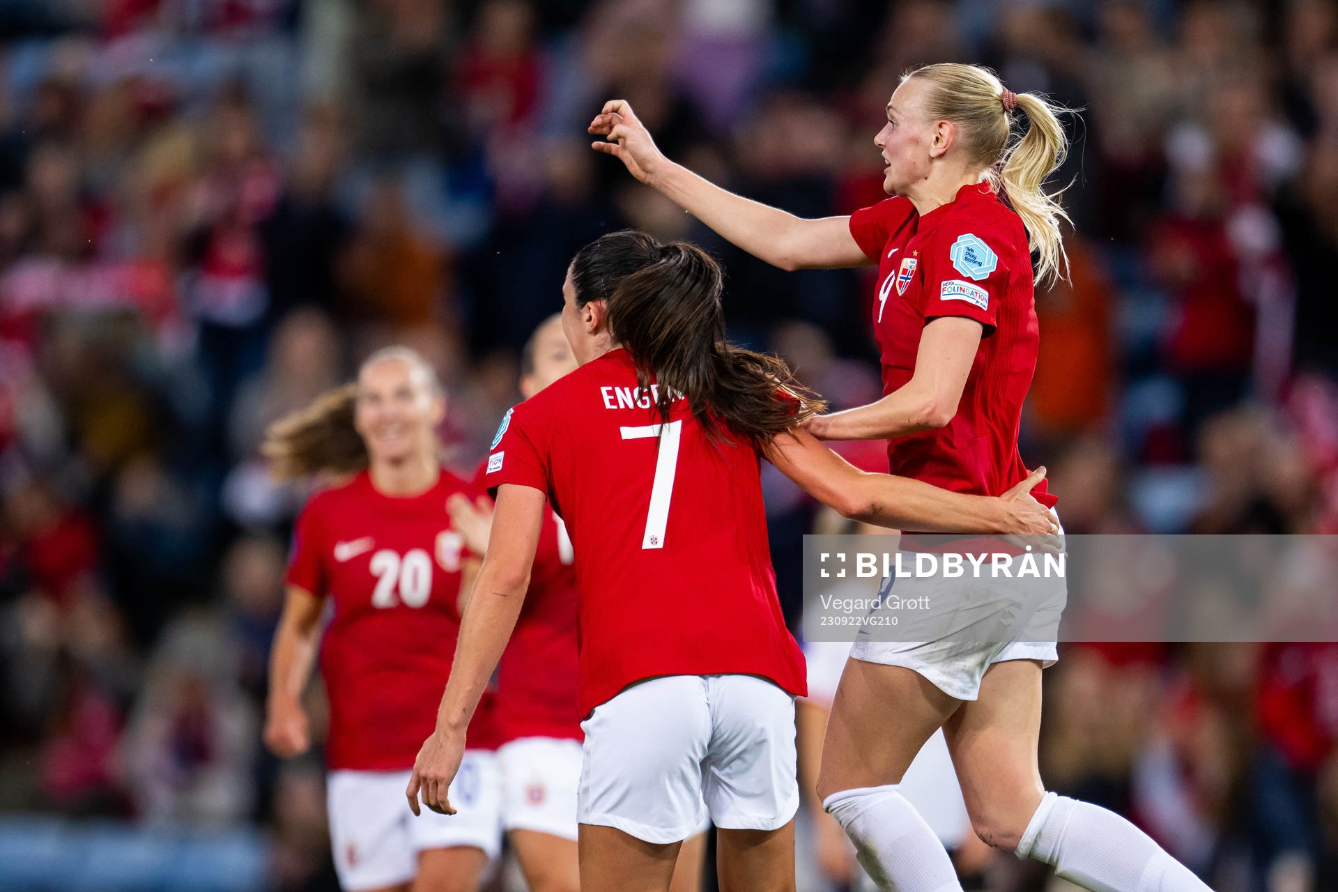Karina Sævik of Norway celebrates with teammate Ingrid