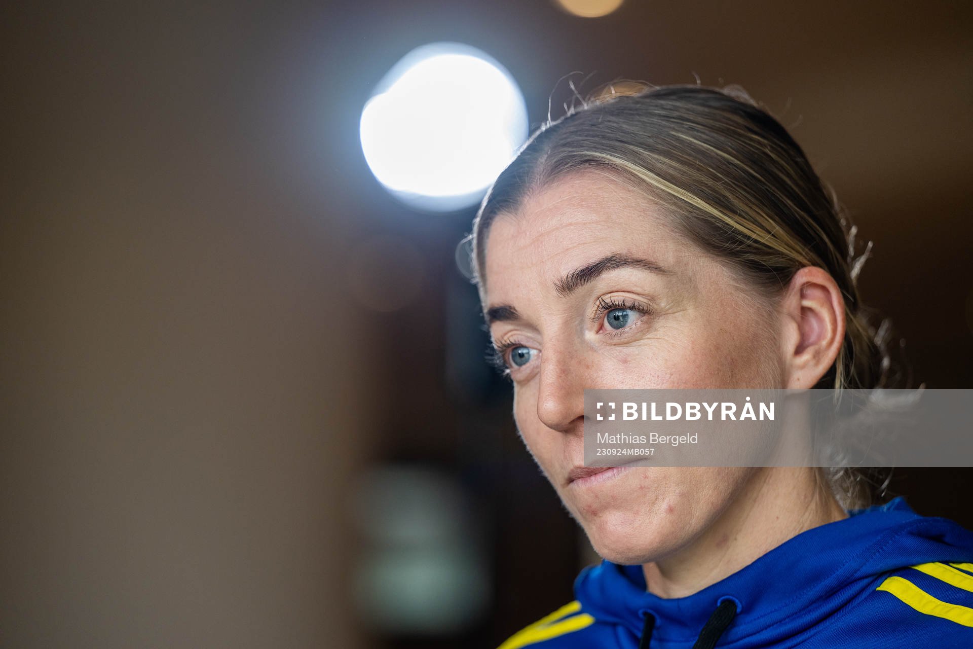 Linda Sembrant of the Swedish women's national football team is interviewed during a press event on September 24, 2023 in Rivisondoli.