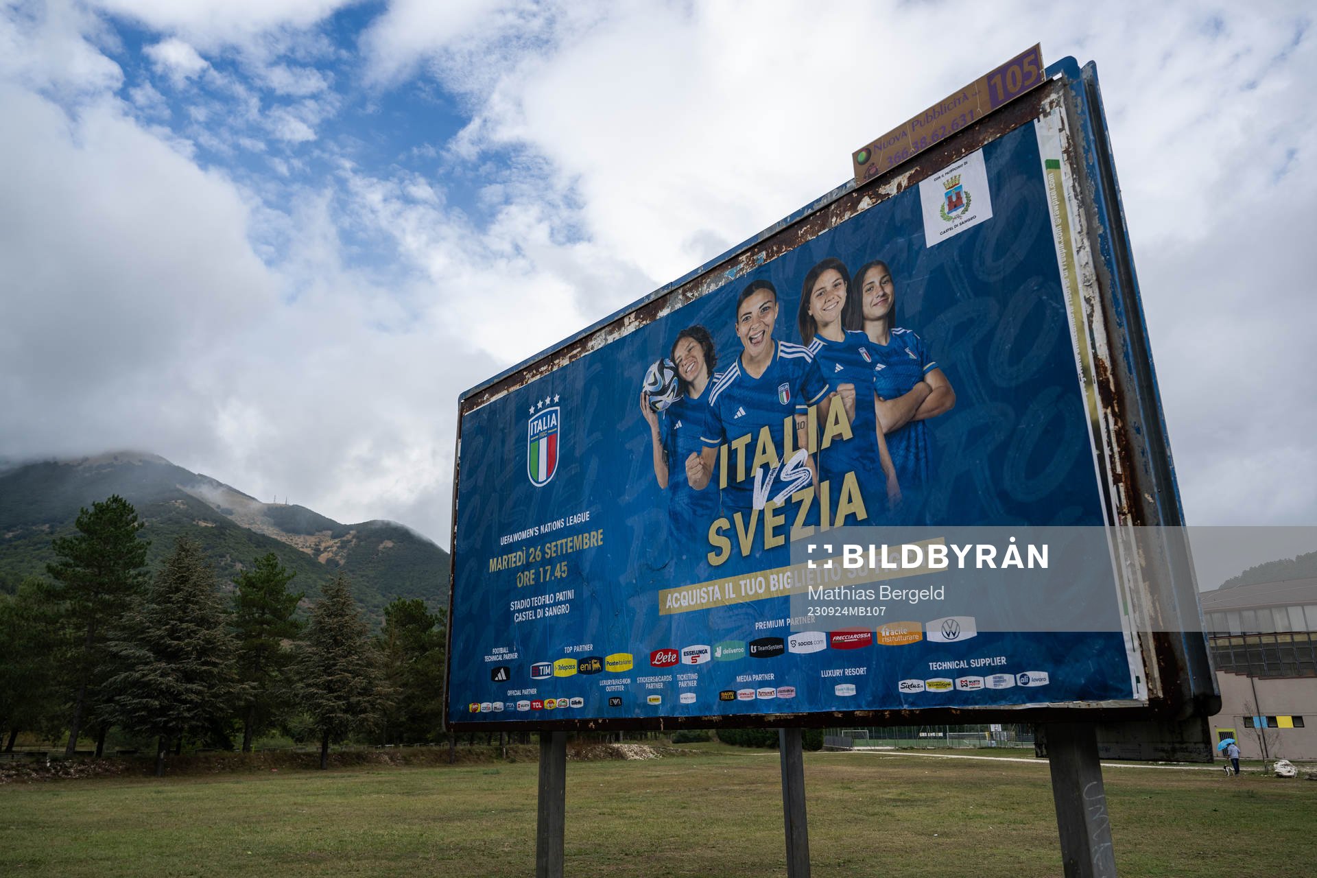 A billboard advertising the Nations League football match