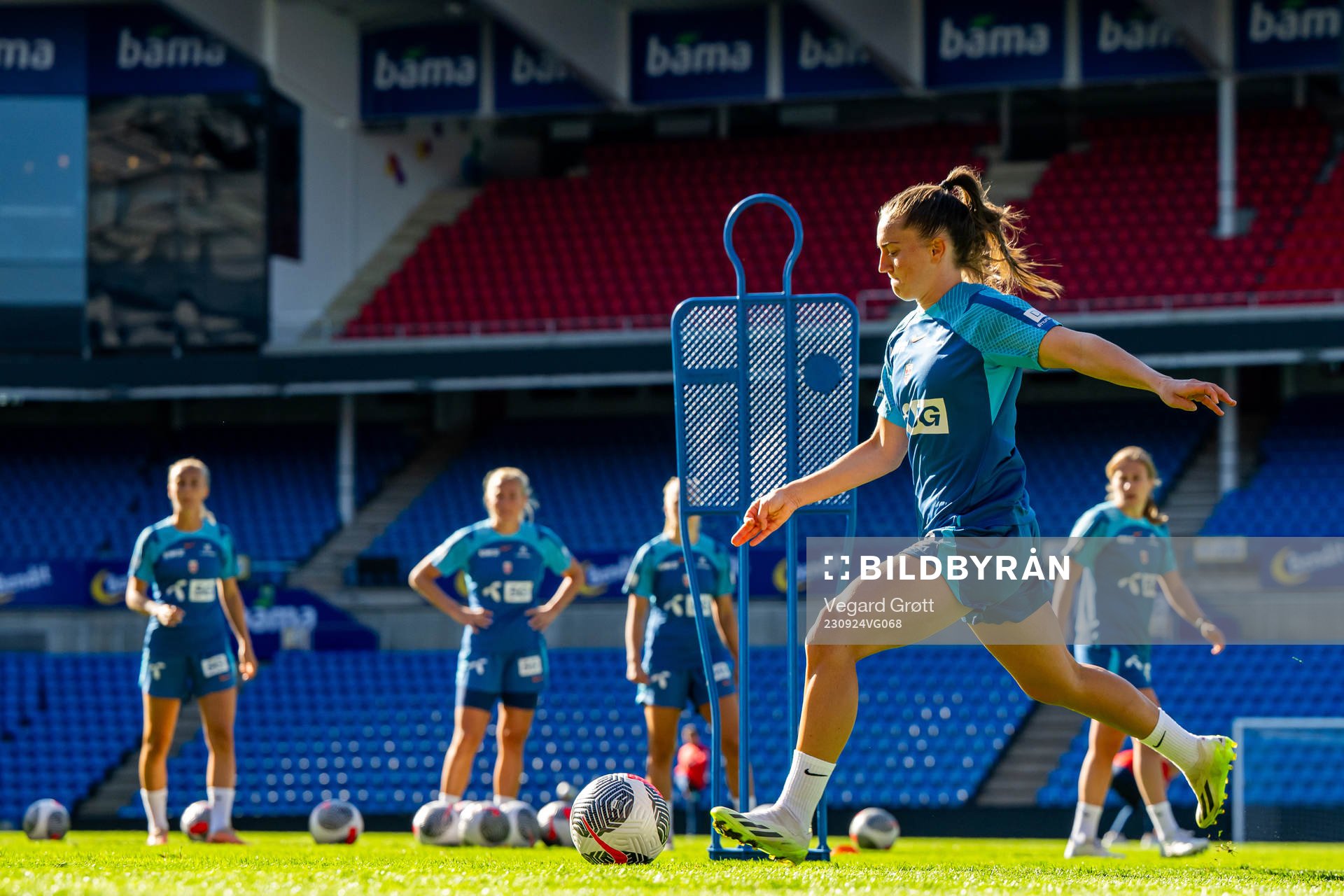Vilde Bøe Risa of the Norwegian women's national football team during a training session on September 24, 2023 in Oslo. 