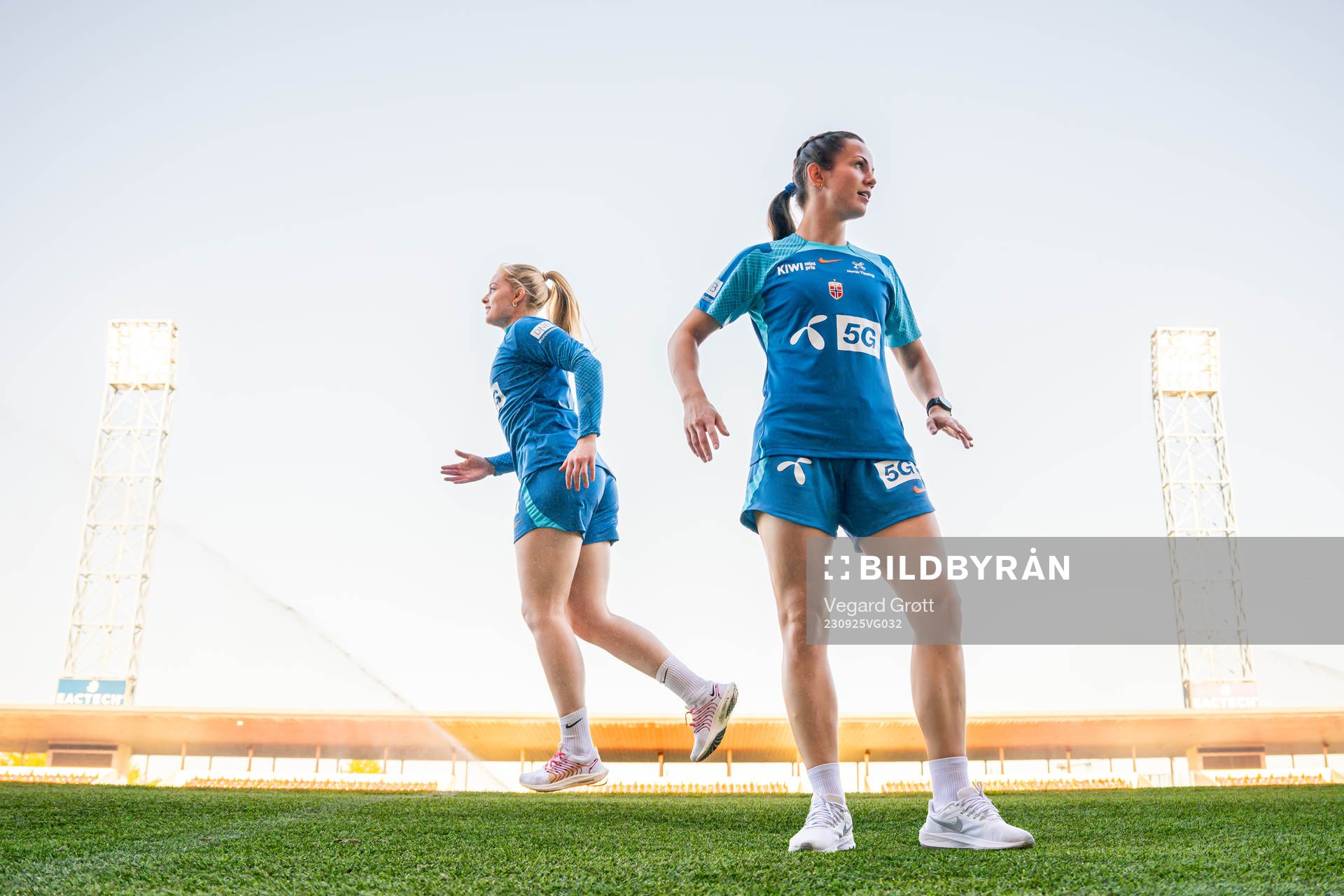 Goalkeeper Guro Pettersen and Tuva Hansen of the Norwegian