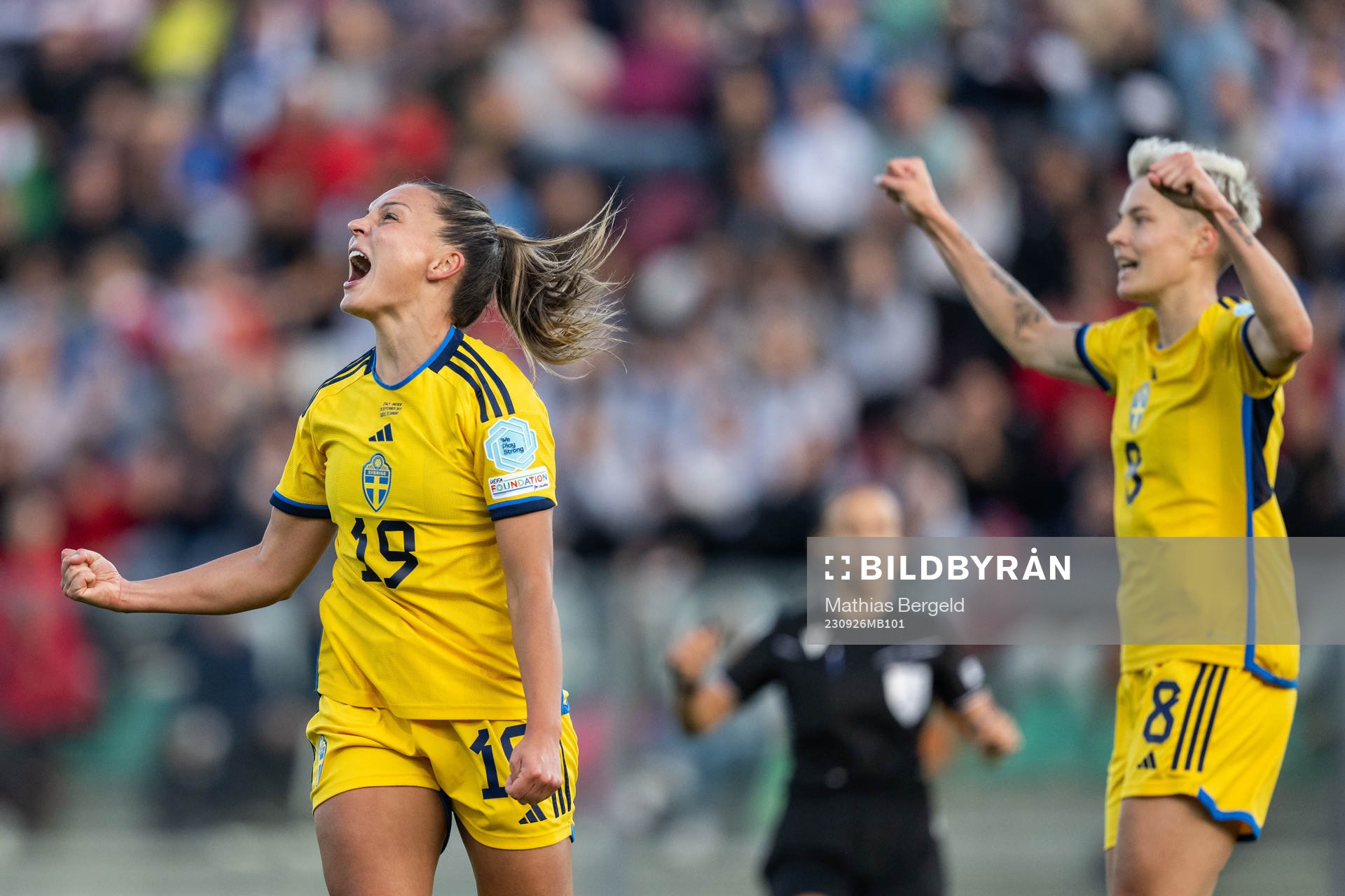 Johanna Rytting Kaneryd of Sweden celebrates after scoring 0-1 during the UEFA Women's Nations League football match between Italy and Sweden on September 26, 2023 in Castel di Sangro.