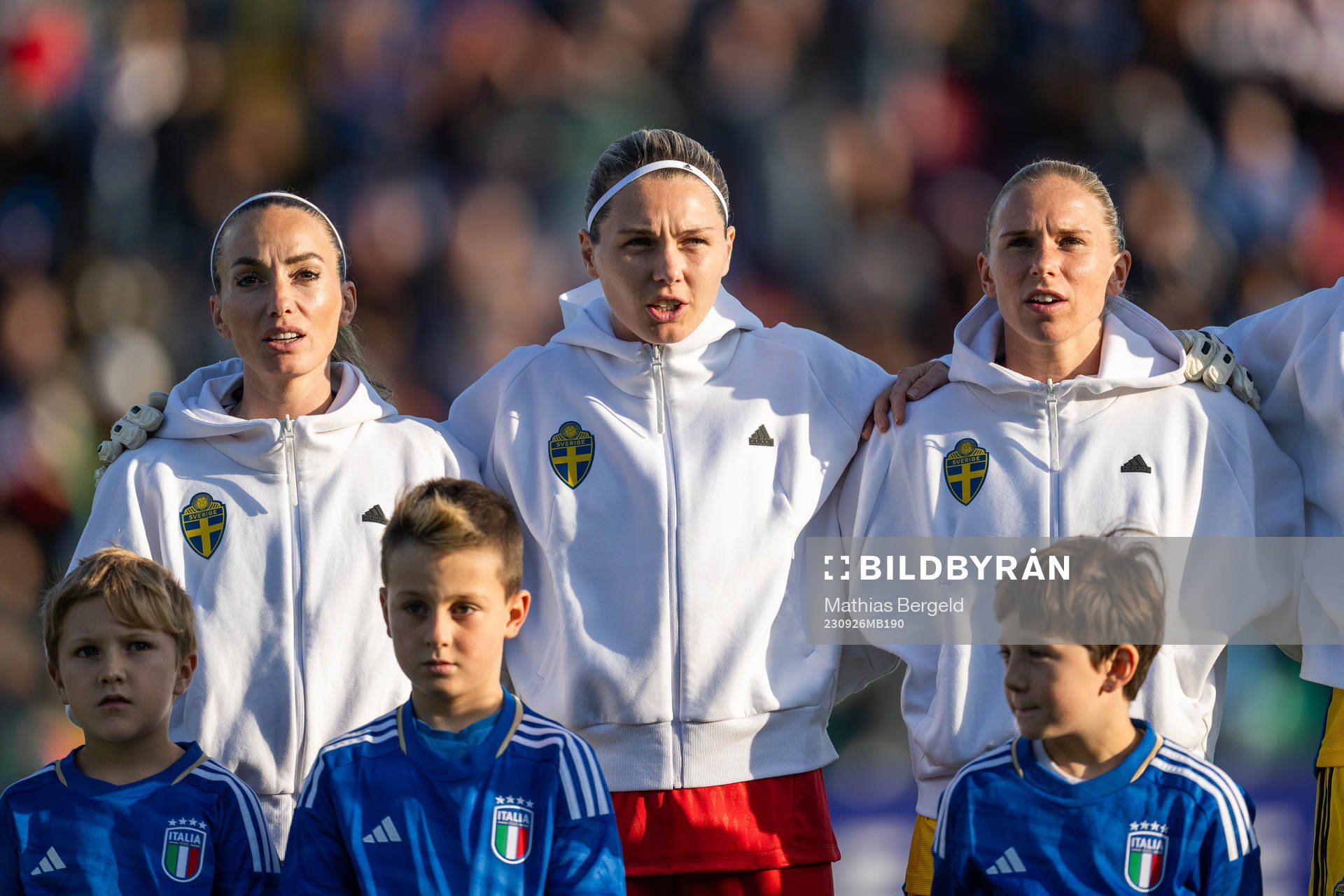 Kosovare Asllani, goalkeeper Jennifer Falk and Jonna