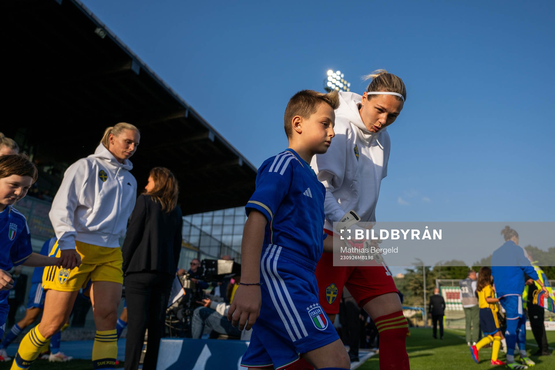 Goalkeeper Jennifer Falk of Sweden enter the pitch