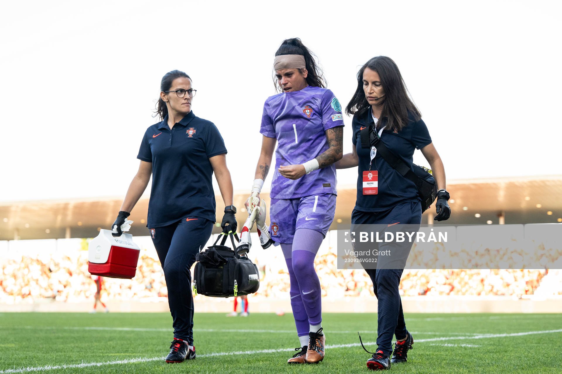 goalkeeper Ines Pereira of Portugal in pain