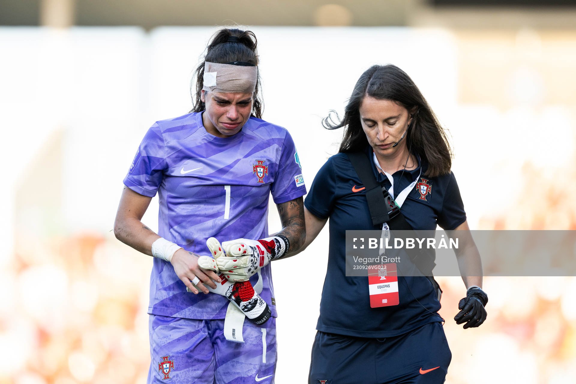 goalkeeper Ines Pereira of Portugal in pain