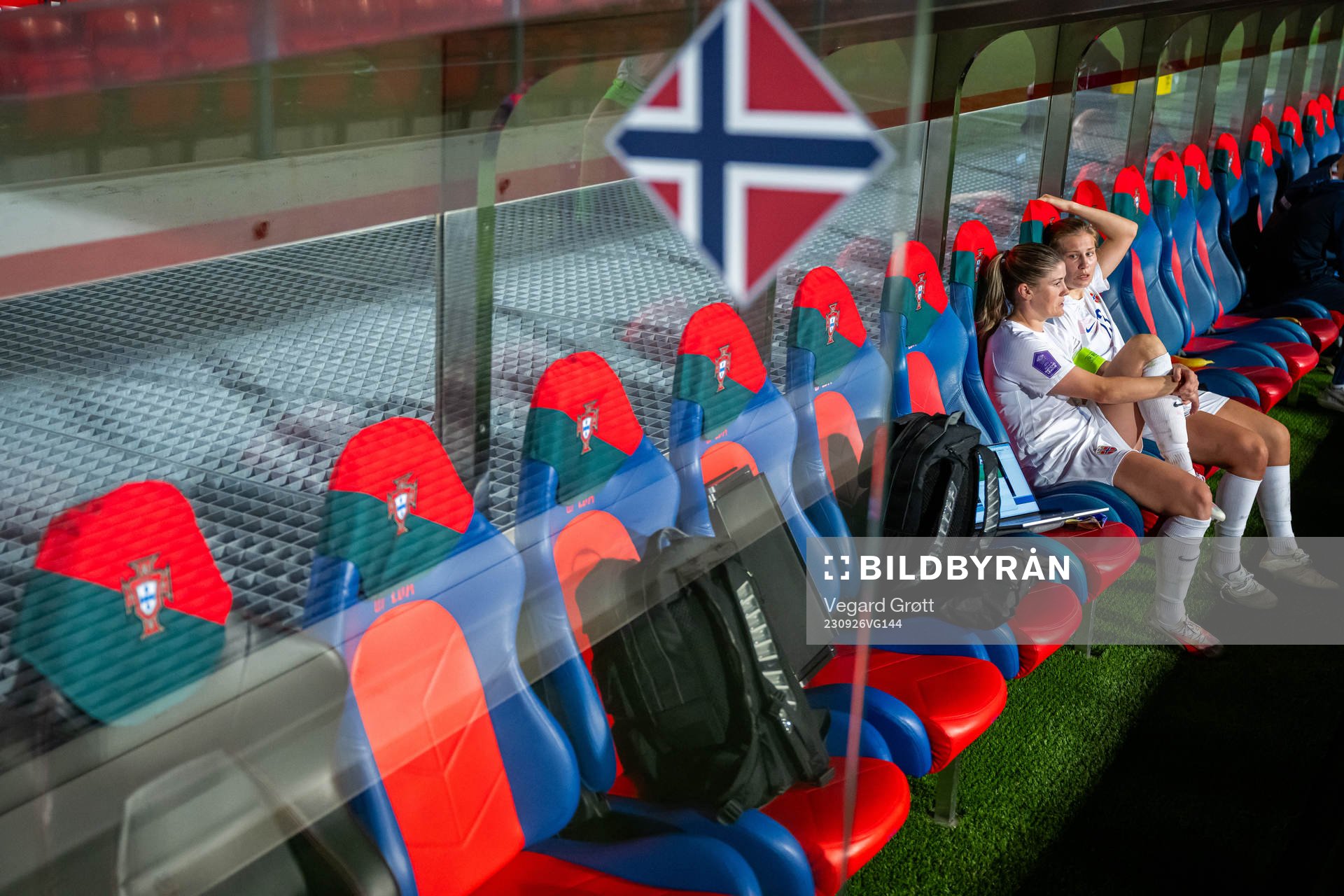 Maren Mjelde and Cesilie Andreassen of Norway after the UEFA Women’s Nations League football match between Portugal and Norway on September 26, 2023 in Barcelos.