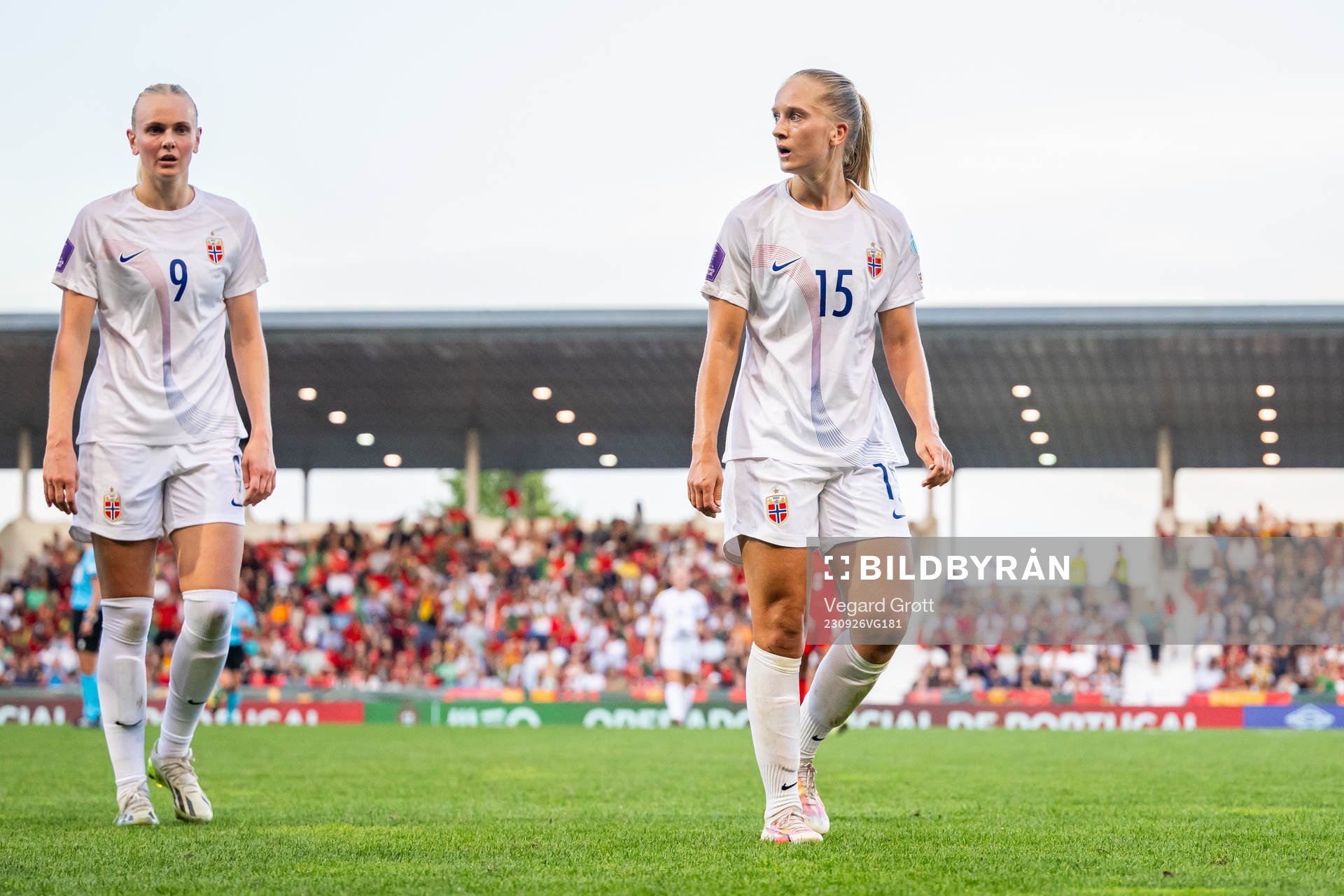 Karina Sævik and Amalie Eikeland of Norway at half-time