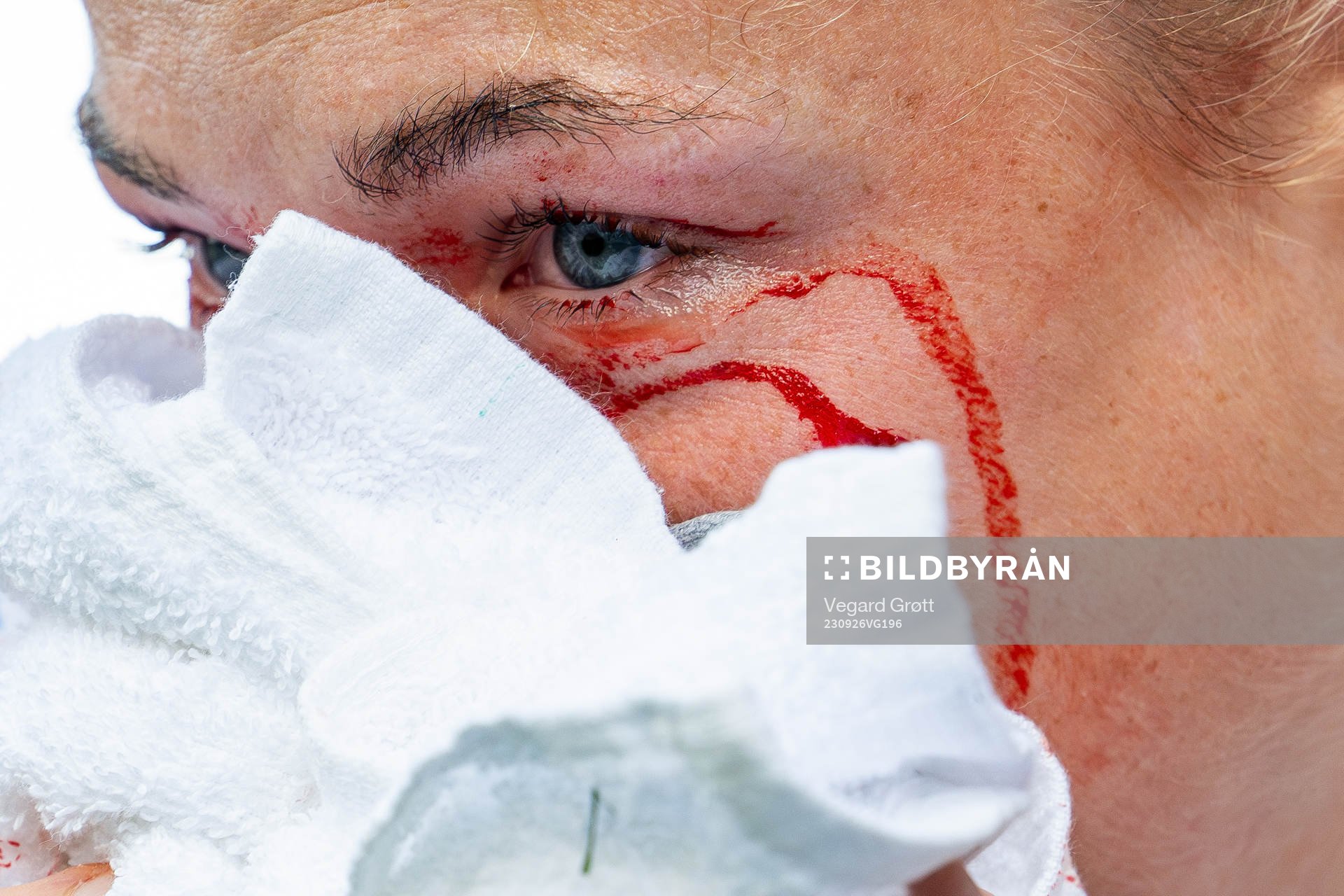 Sophie Román Haug of Norway in pain