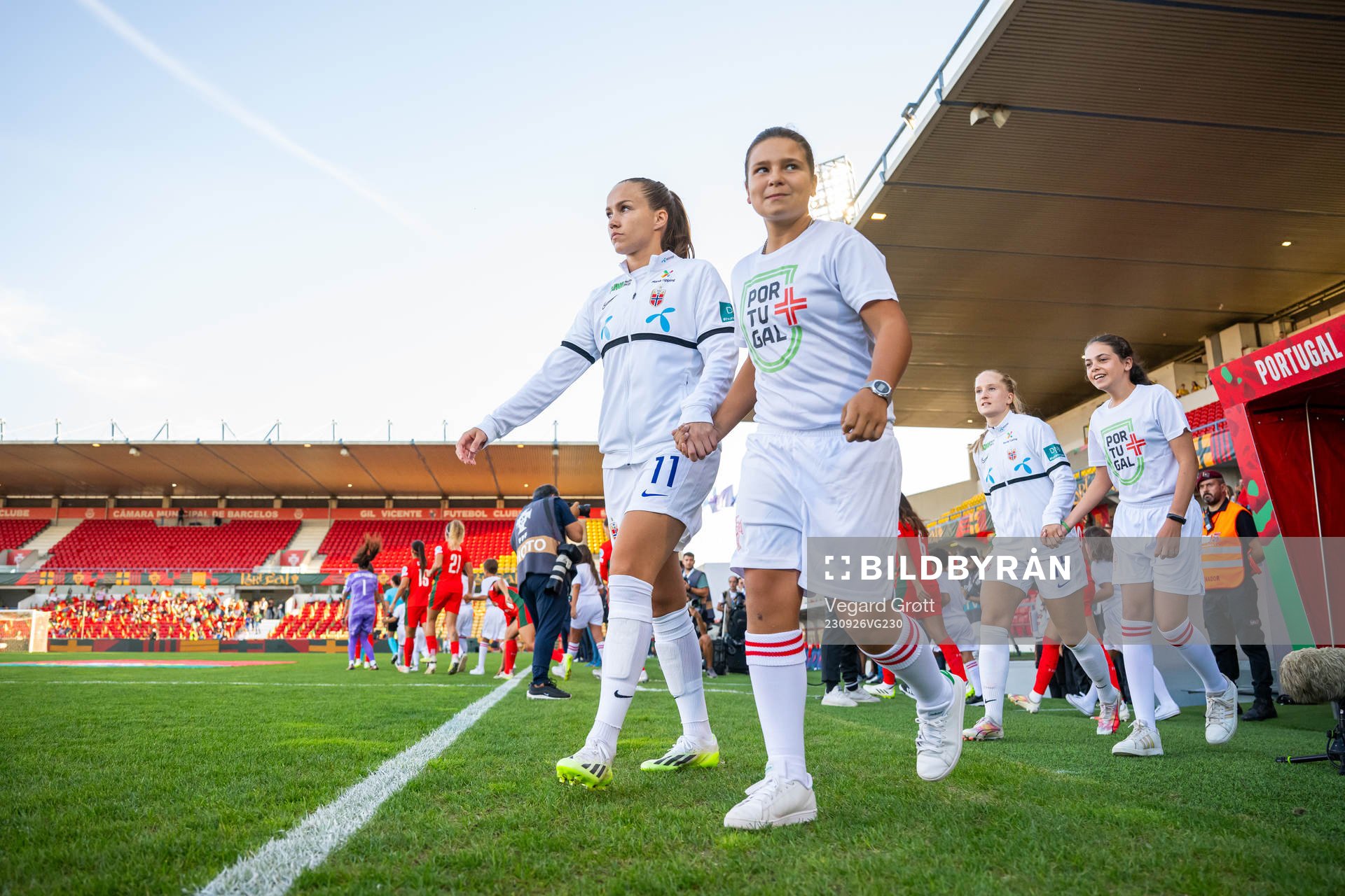 Guro Reiten of Norway enters the pitch