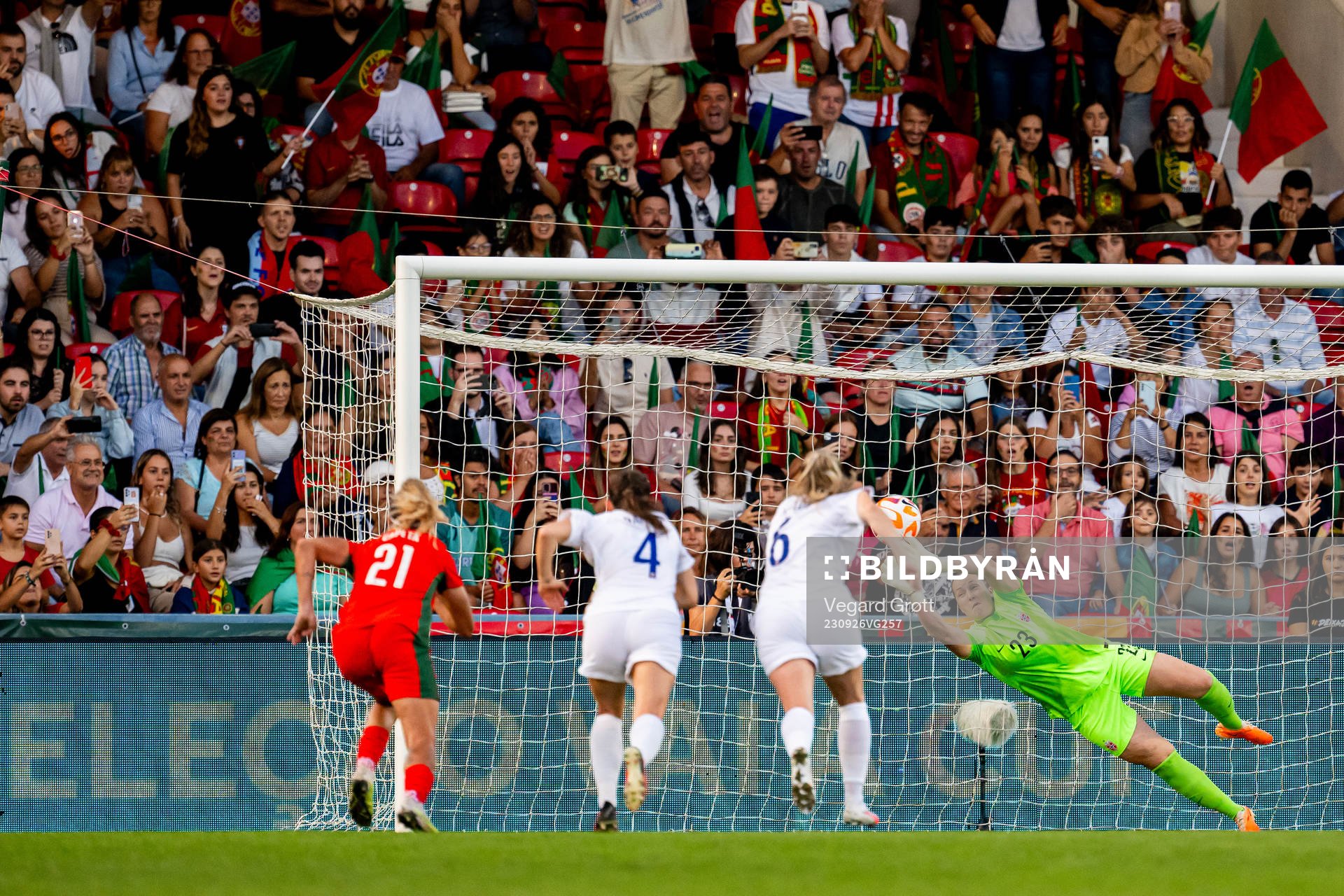 Goalkeeper Aurora Mikalsen of Norway lets in the 2-1 goal
