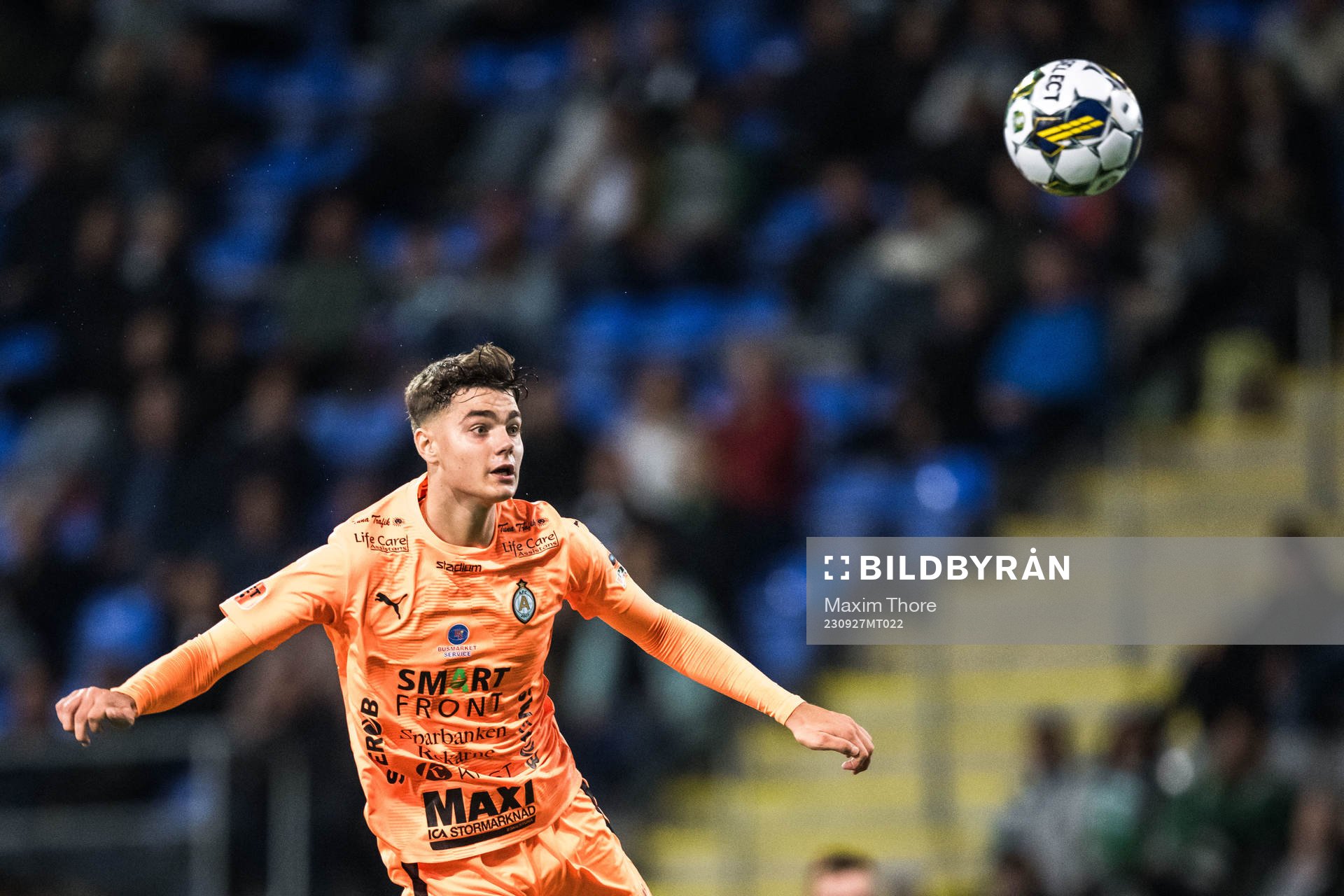AFC Eskilstunas Theodor Hansemon under fotbollsmatchen i Superettan mellan AFC Eskilstuna och Västerås SK den 27 september 2023 i Eskilstuna.