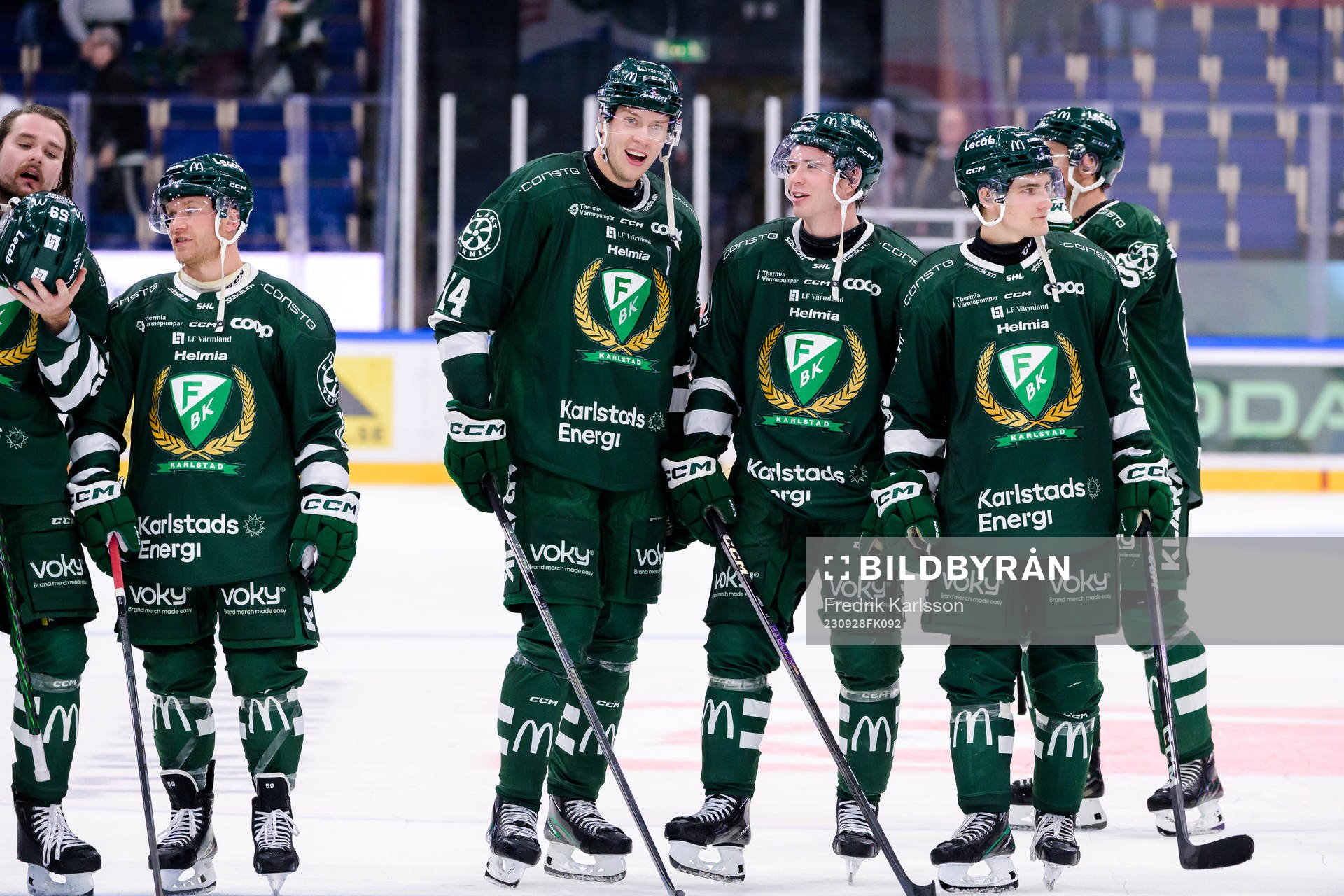 Färjestads Victor Ejdsell, Oscar Lawner, Joel Nyström